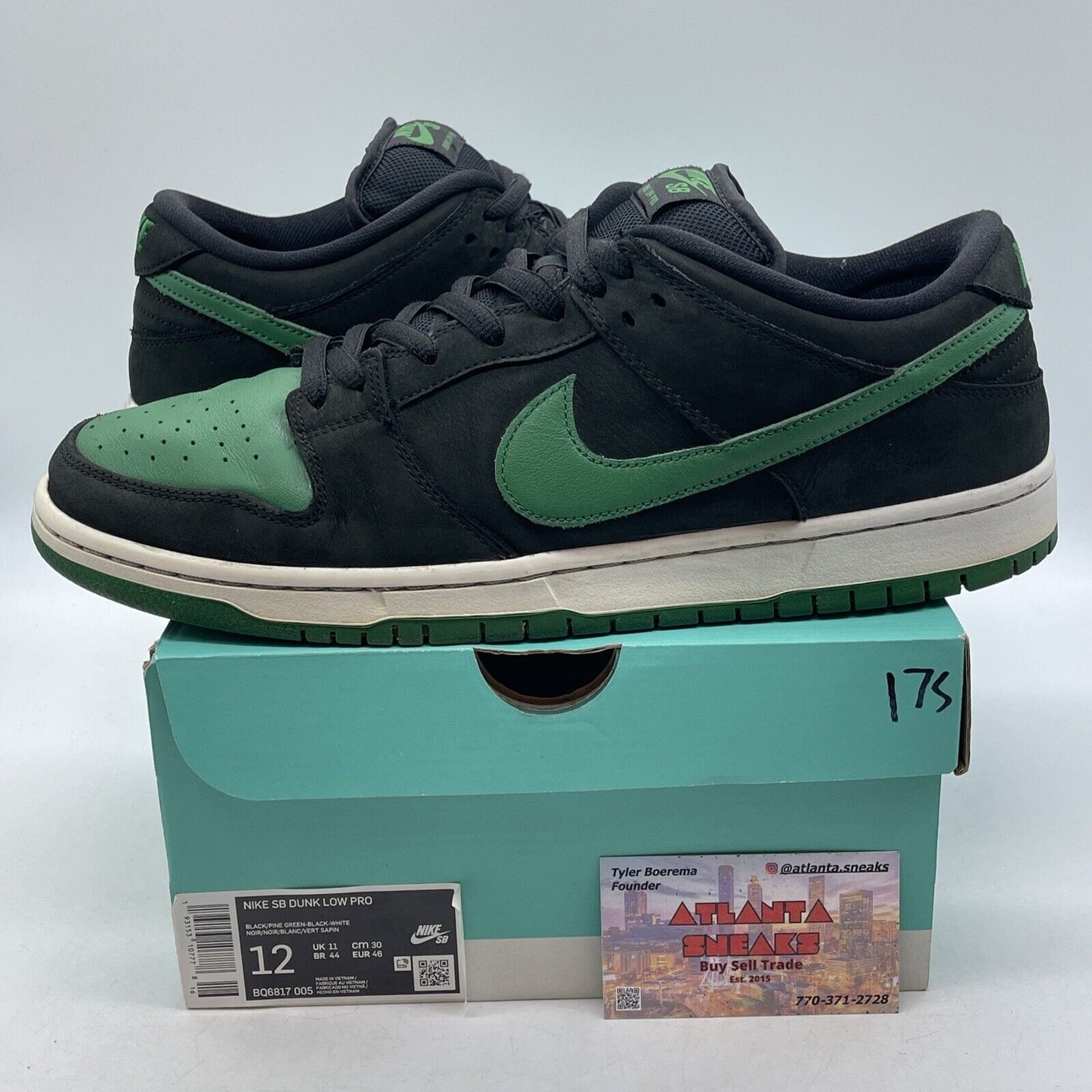 Size 12 - Nike Dunk Pro SB Low Black Pine Green Suede (BQ6817-005)