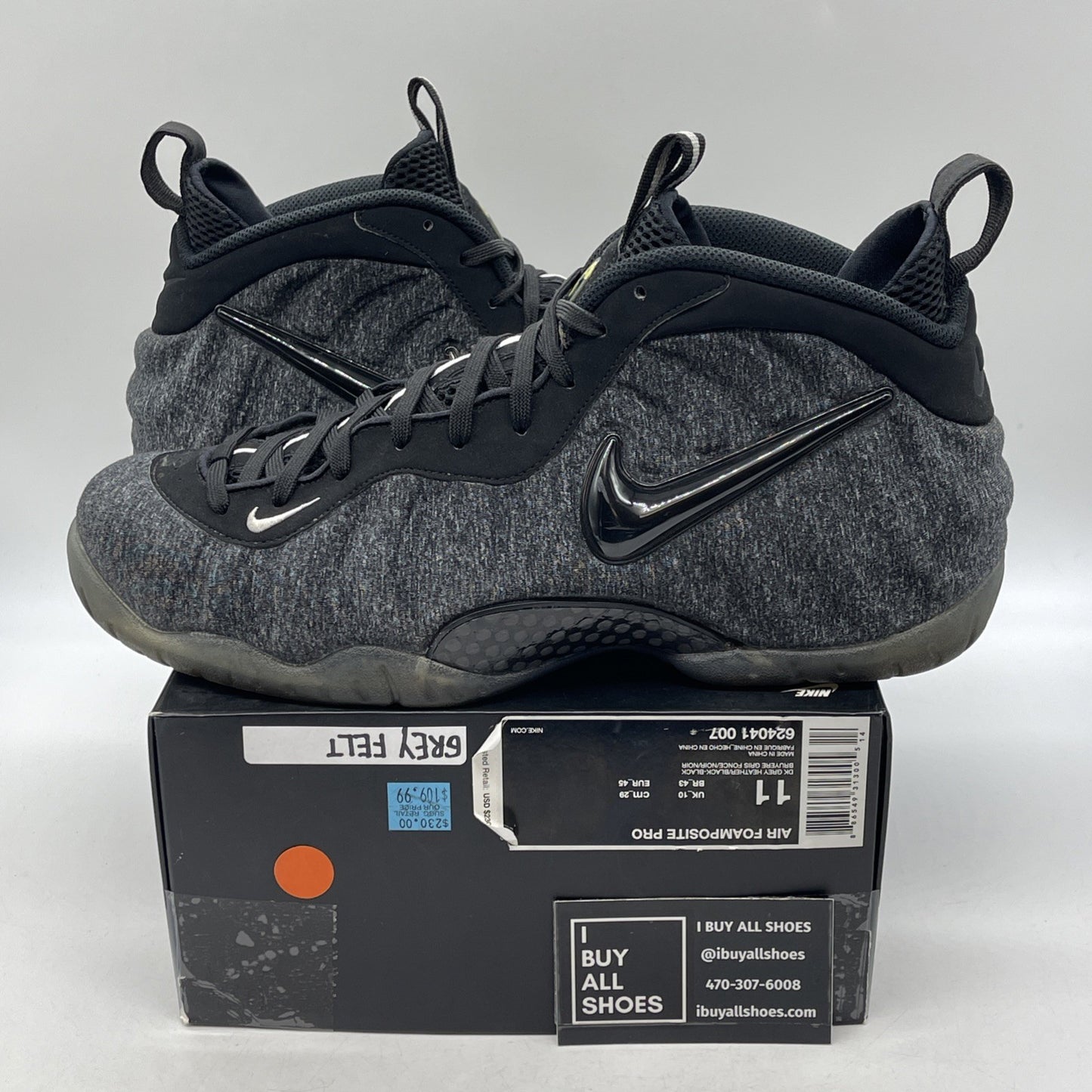Size 11 - Nike Air Foamposite Pro Wool Fleece Grey Black Suede (624041-007)