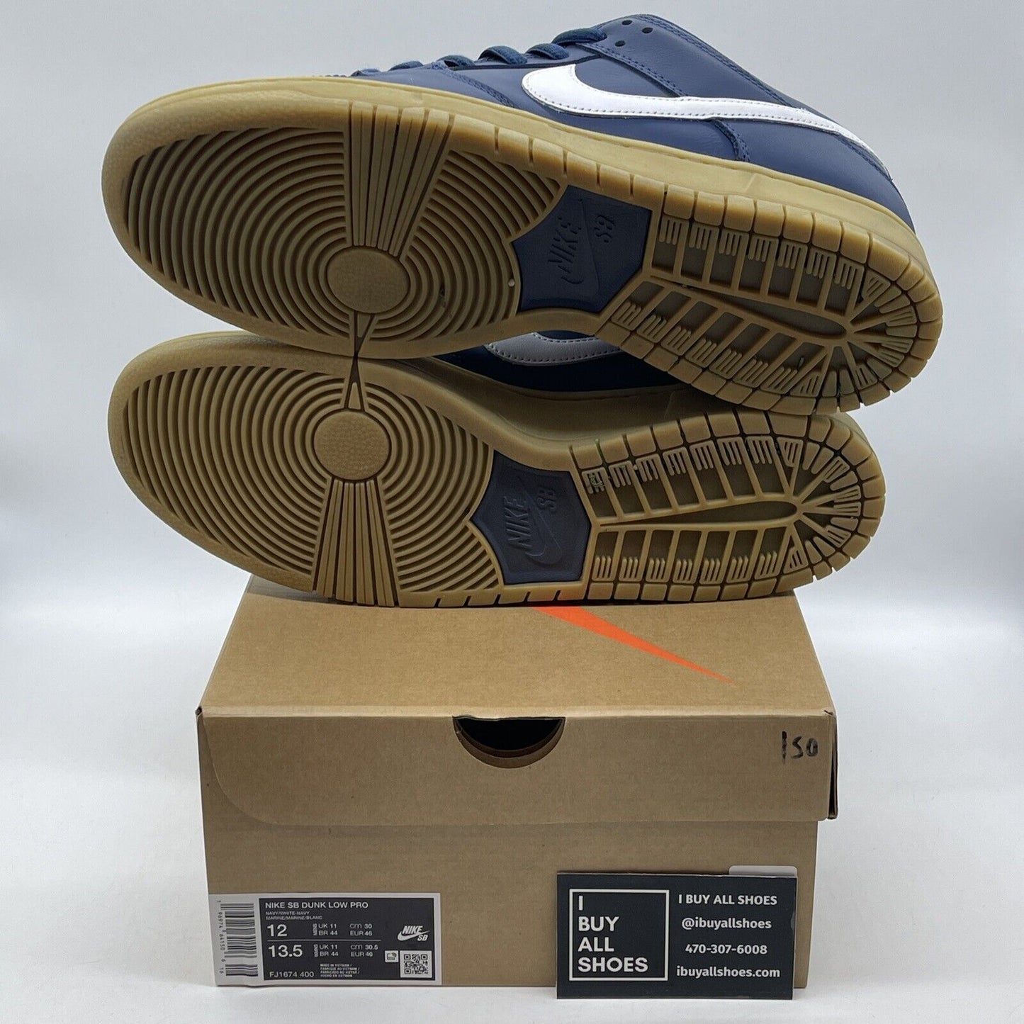 Size 12 - Nike Dunk Pro SB Low Navy Gum White Leather Suede (FJ1674-400)
