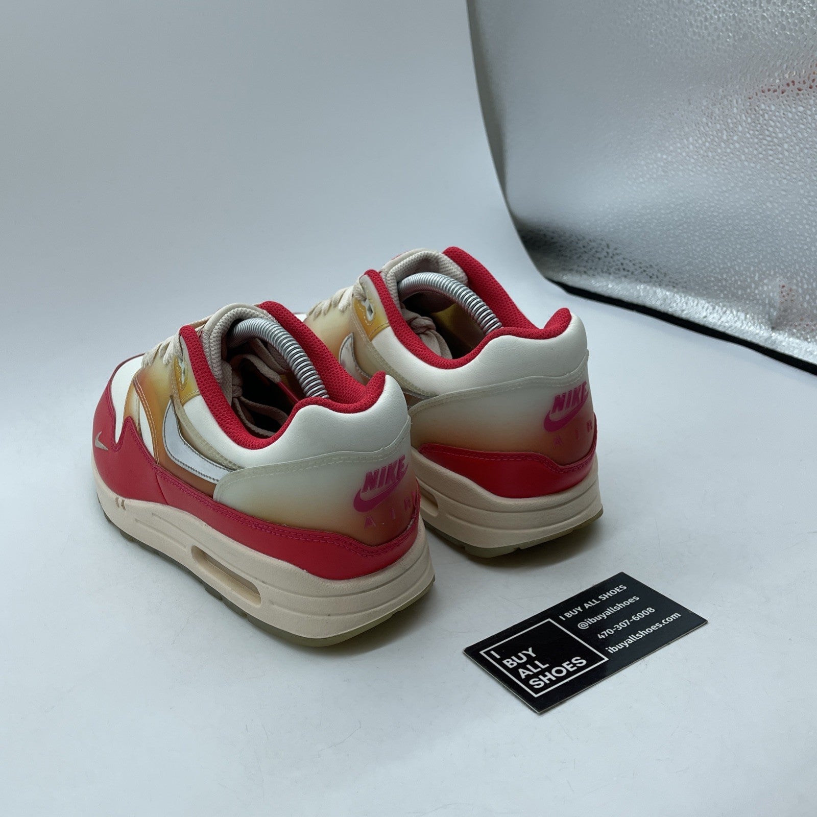 Size 10.5W - Nike Air Max 1 Soft Vinyl Pink Silver Leather (FN7683-133)