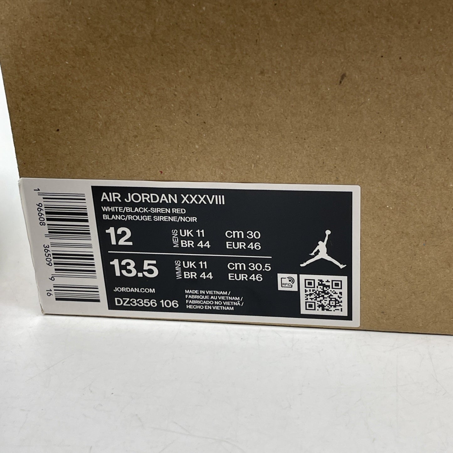 Size 12 - Air Jordan 38 Fundamental Black White Suede Leather (DZ3356-106)