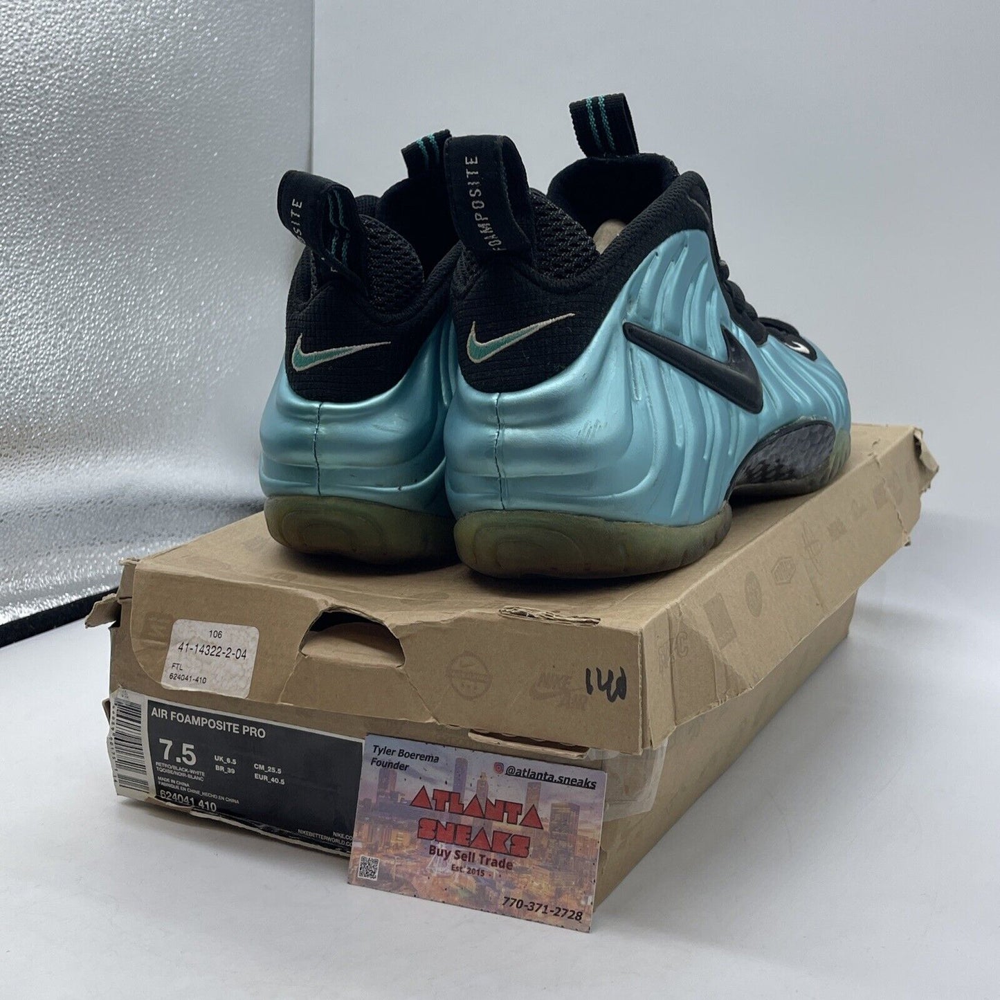 Size 7.5 - Nike Air Foamposite Pro Electric Blue Leather Black Suede (624041-410