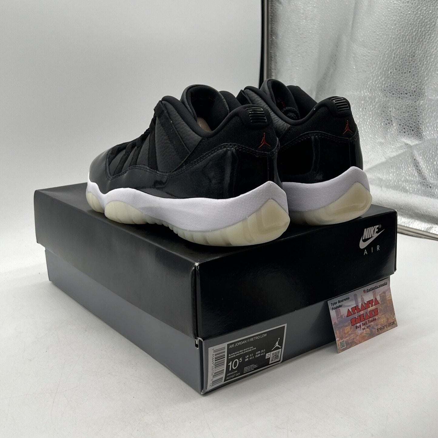 Size 10.5 - Jordan 11 Retro Low 72-10 Black White Red Leather (AV2187-001)