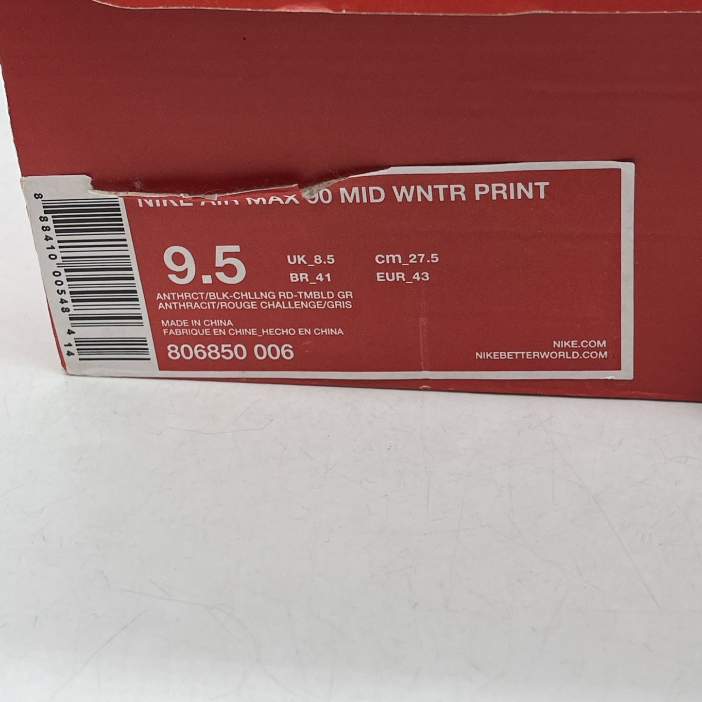 Size 9.5 - Nike Air Max 90 Winter Mid Anthracite (806850-006)