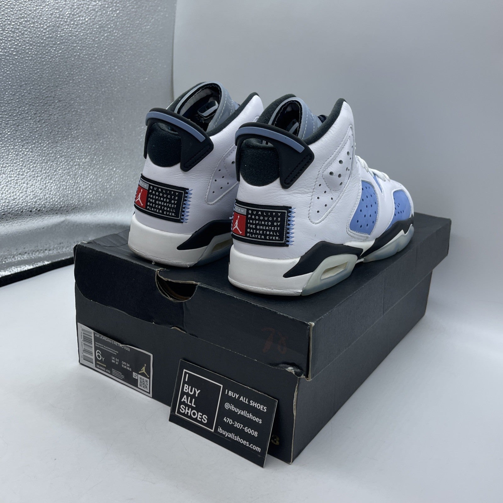 Size 6Y - Air Jordan 6 Retro Mid UNC Home Blue White Suede Leather (384665-410)