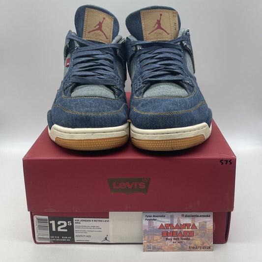 Size 12.5 - Levi's x Air Jordan 4 Retro Denim Blue Yellow Brown (AO2571-401)