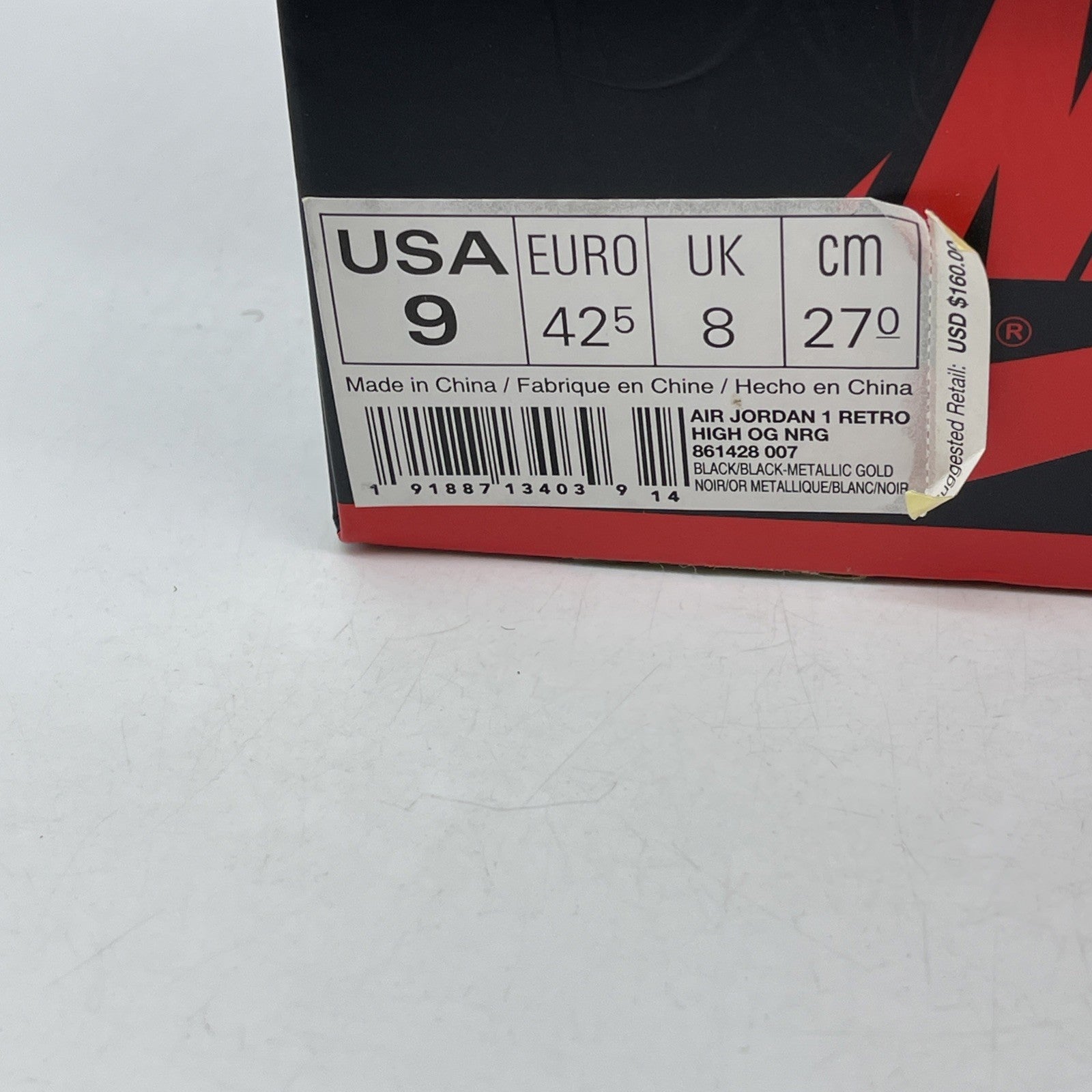 Size 9 - Air Jordan 1 Retro OG NRG High Gold Toe (861428-007)