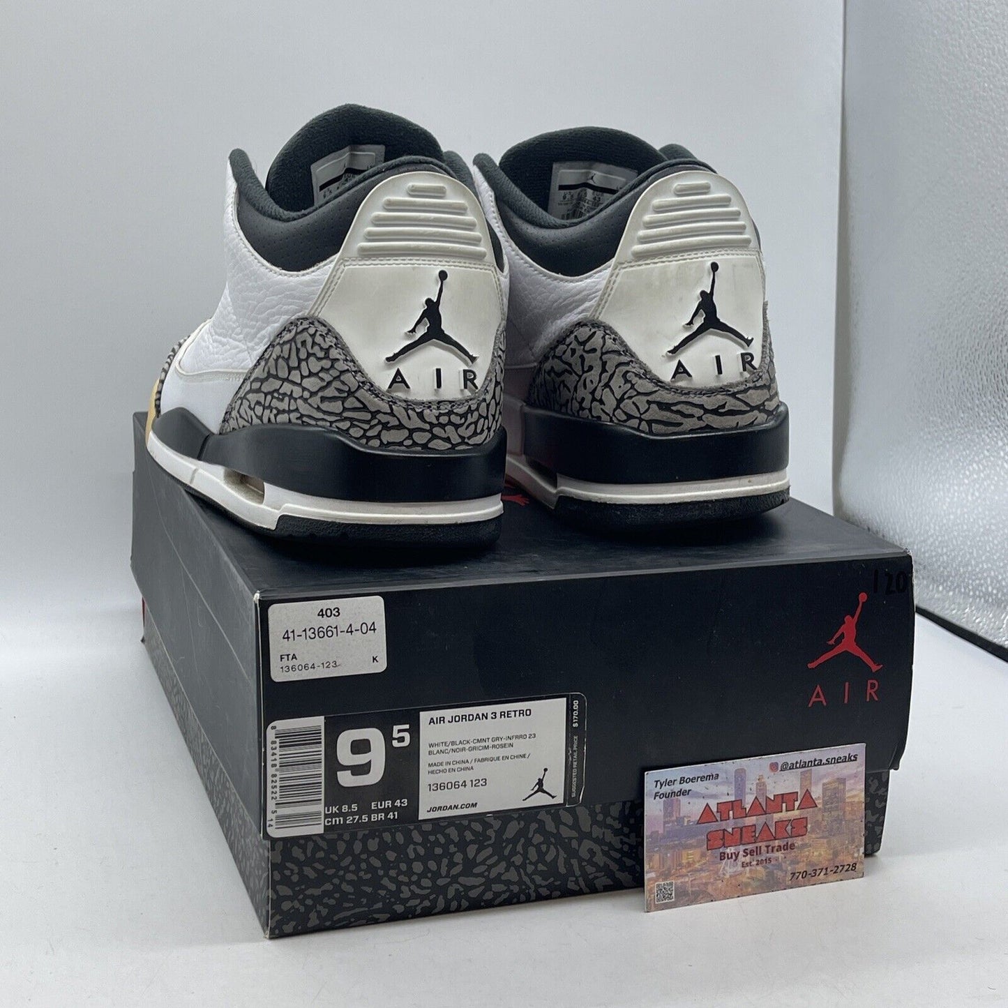 Size 9.5 - Air Jordan 3 Retro Infrared 23 White Leather Grey Suede (136064-123)