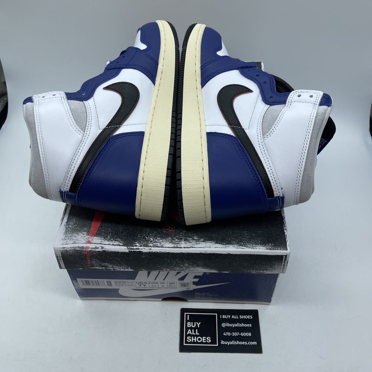 Size 7Y - Nike Air Jordan 1 High Rare Air Blue White Leather (FD1437-100(
