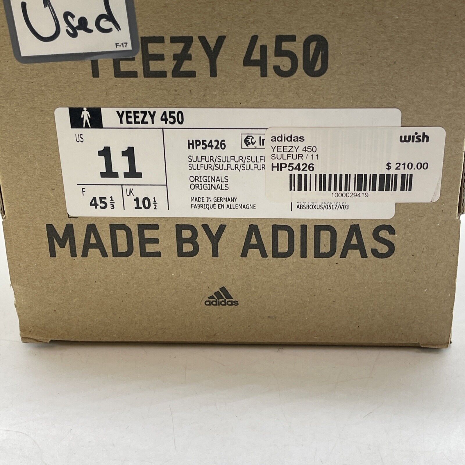 Size 11 - adidas Yeezy 450 Sulfur Yellow Suede (HP5426(