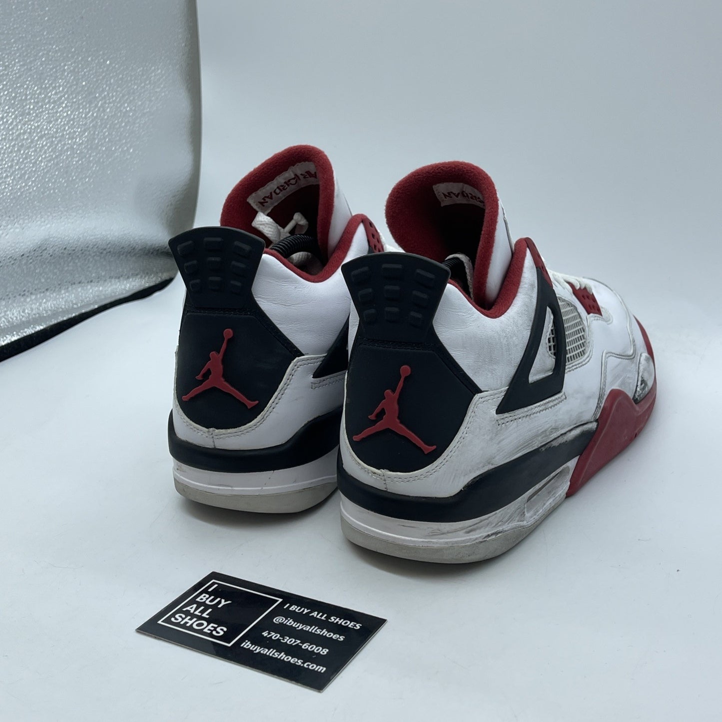 Size 9.5 - Jordan 4 Retro Fire Red White Black Suede (308497-110)
