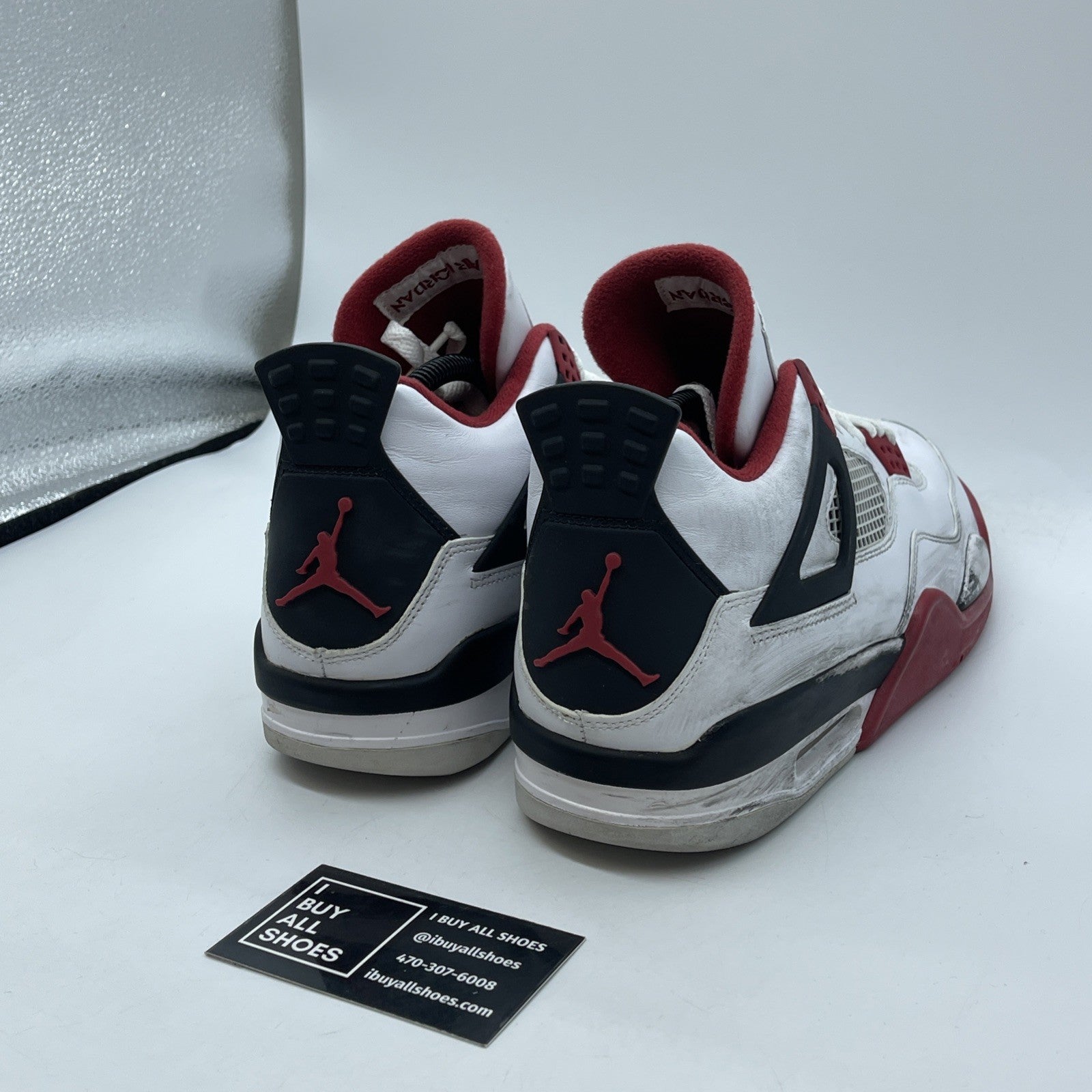 Size 9.5 - Jordan 4 Retro Fire Red White Black Suede (308497-110)