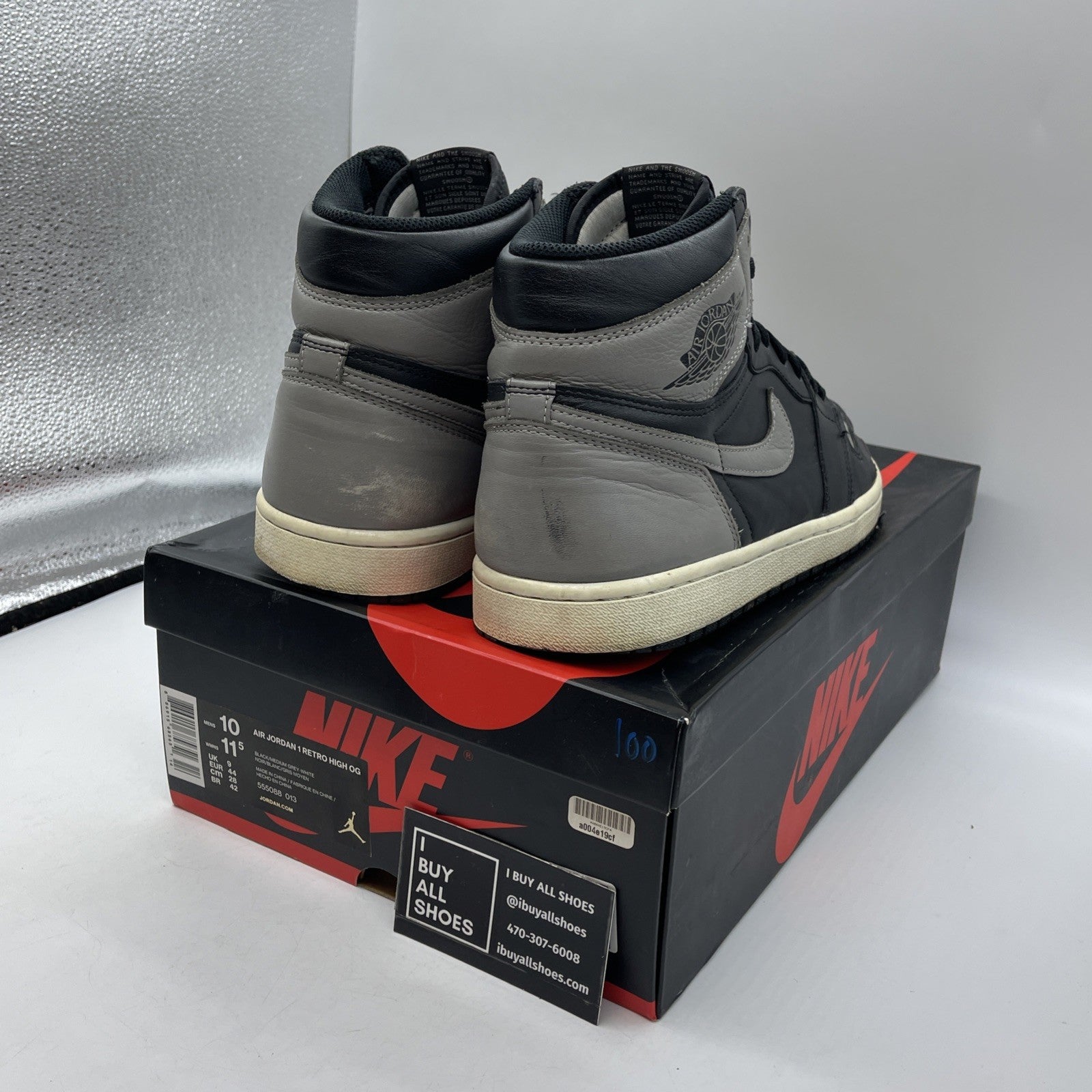 Size 10 - Jordan 1 Retro OG High Shadow Grey Black Leather (555088-013)