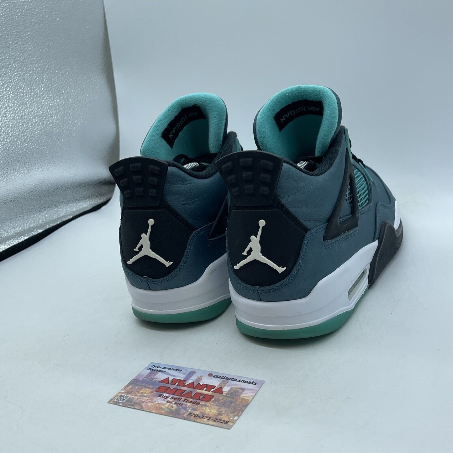 Size 10 - Air Jordan 4 Retro Teal Blue Black White Leather (705331-330)