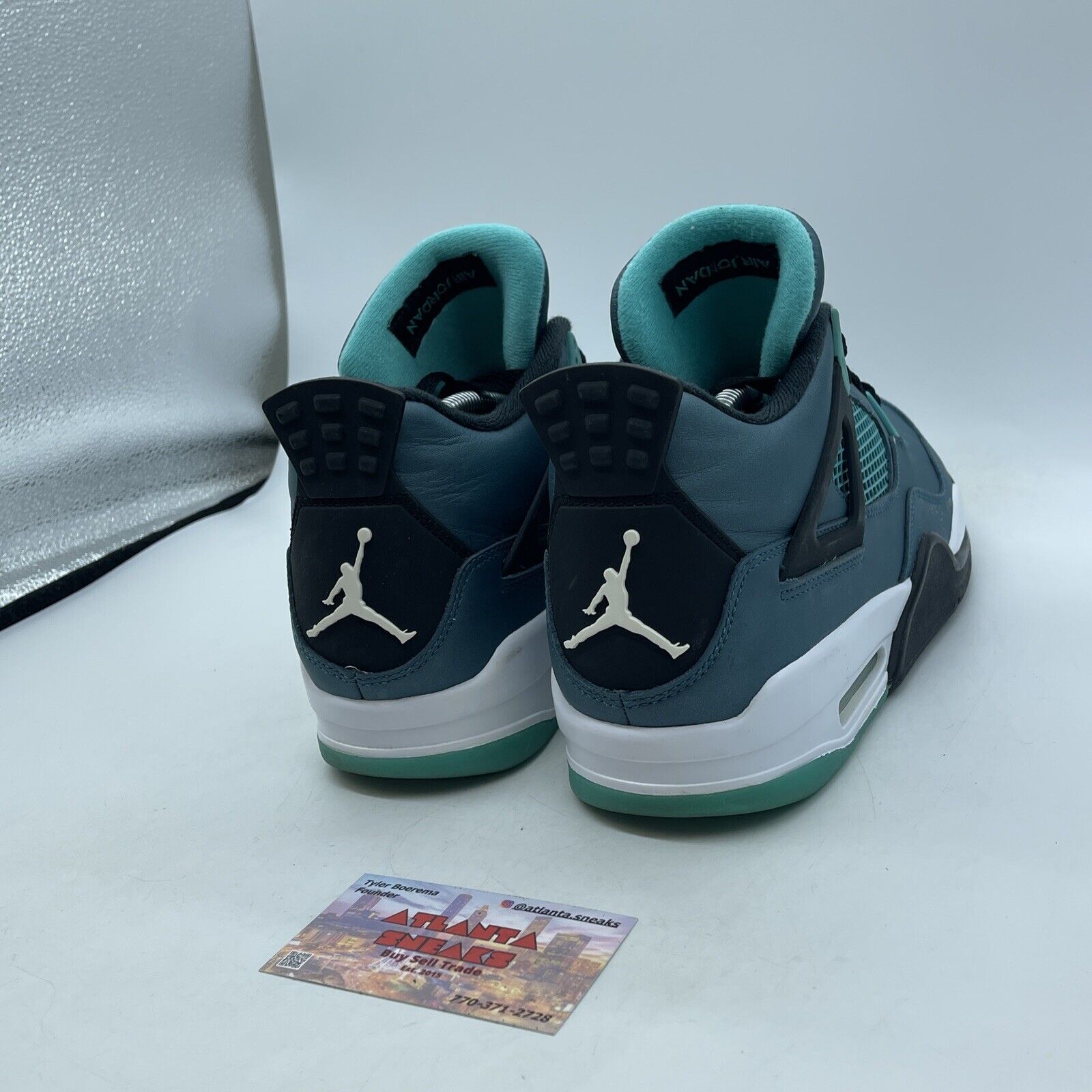 Size 10 - Air Jordan 4 Retro Teal Blue Black White Leather (705331-330)