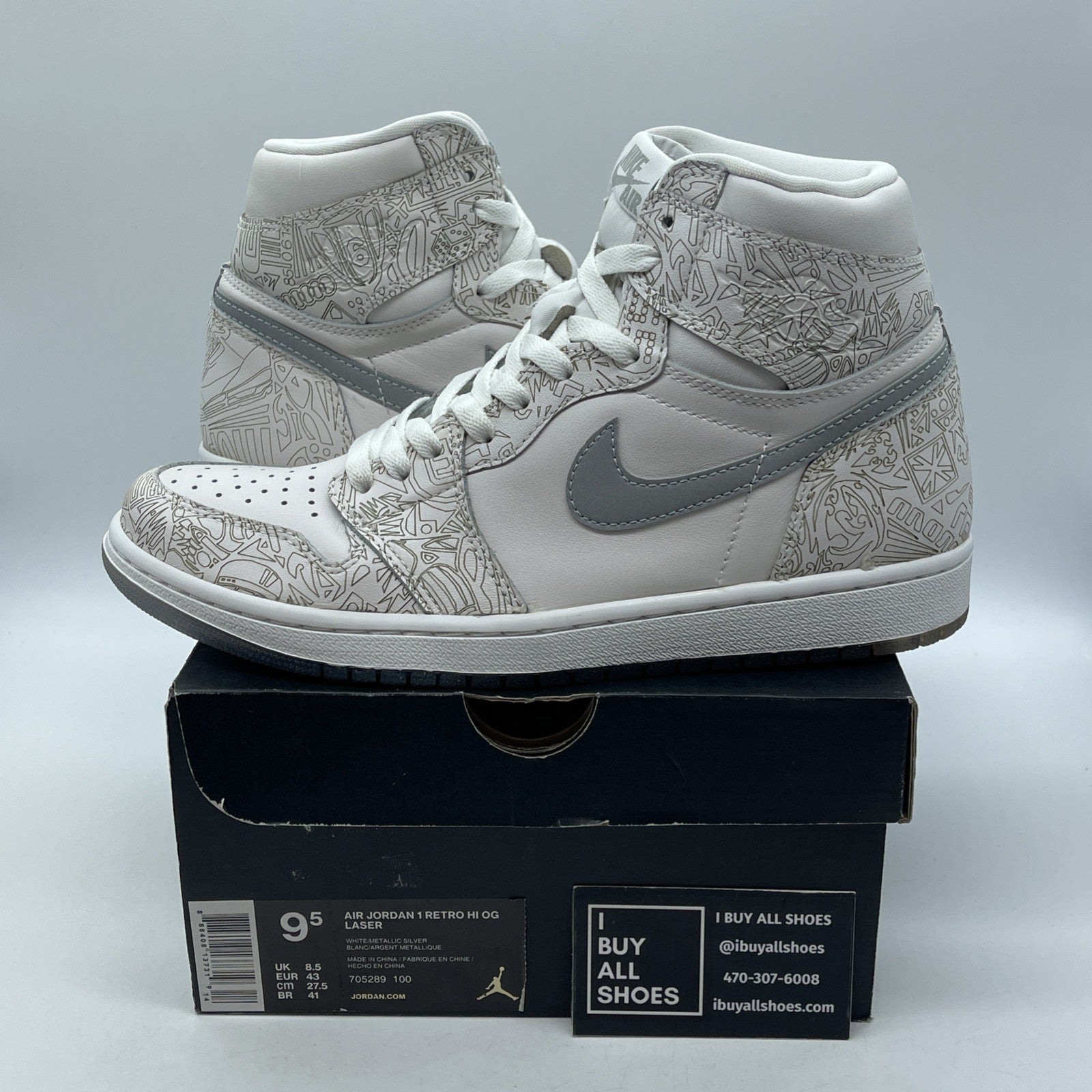 Size 9.5 - Air Jordan 1 Retro OG High Laser White Grey Suede (705289-100)
