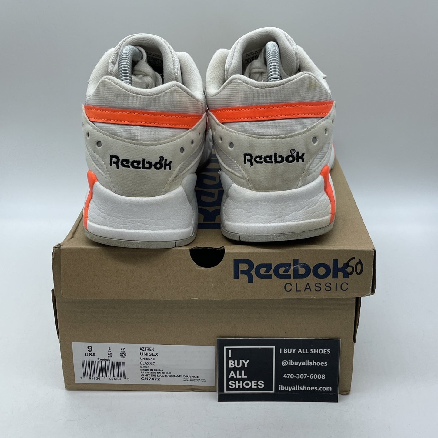Size 9 - Reebok Aztrek Solar Orange White Grey Suede Leather (CN7472)