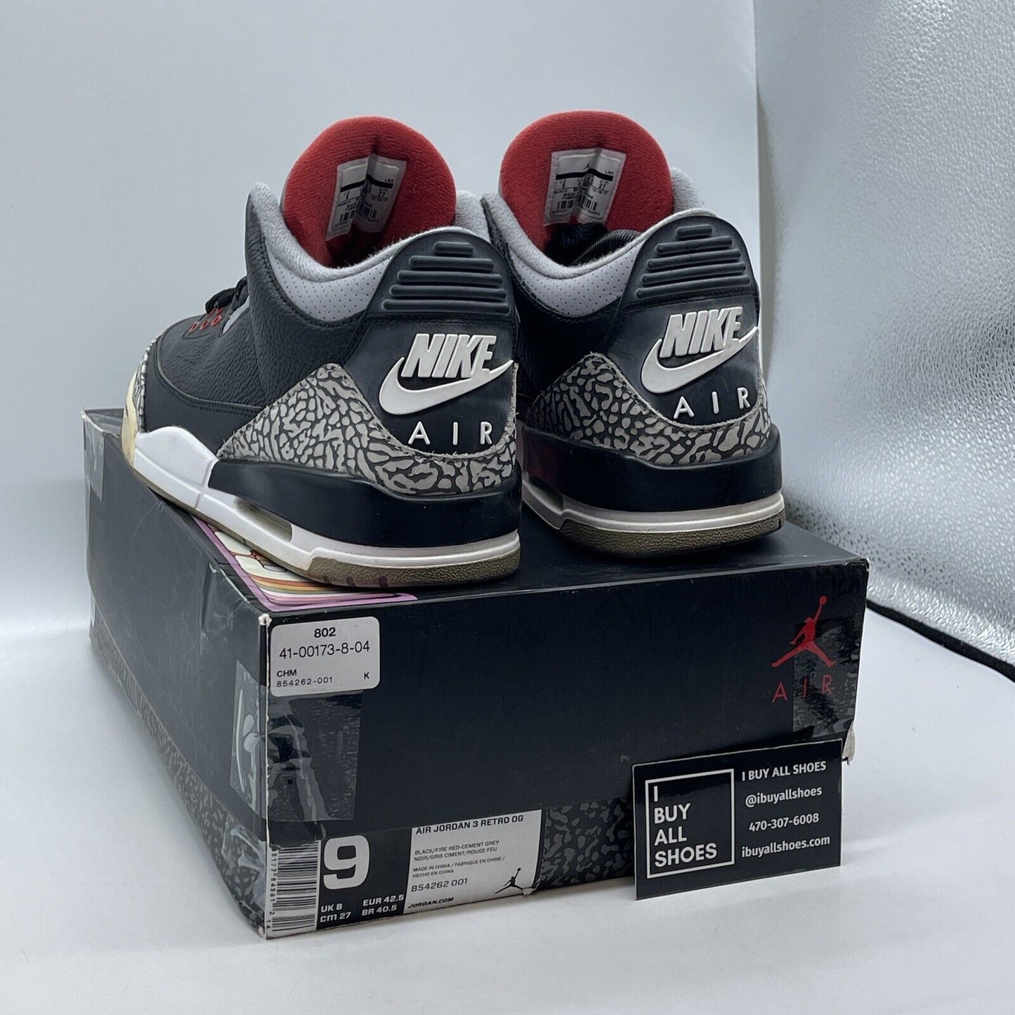 Size 9 - Jordan 3 Retro OG Mid Black Cement Grey Suede Leather (854262-001)