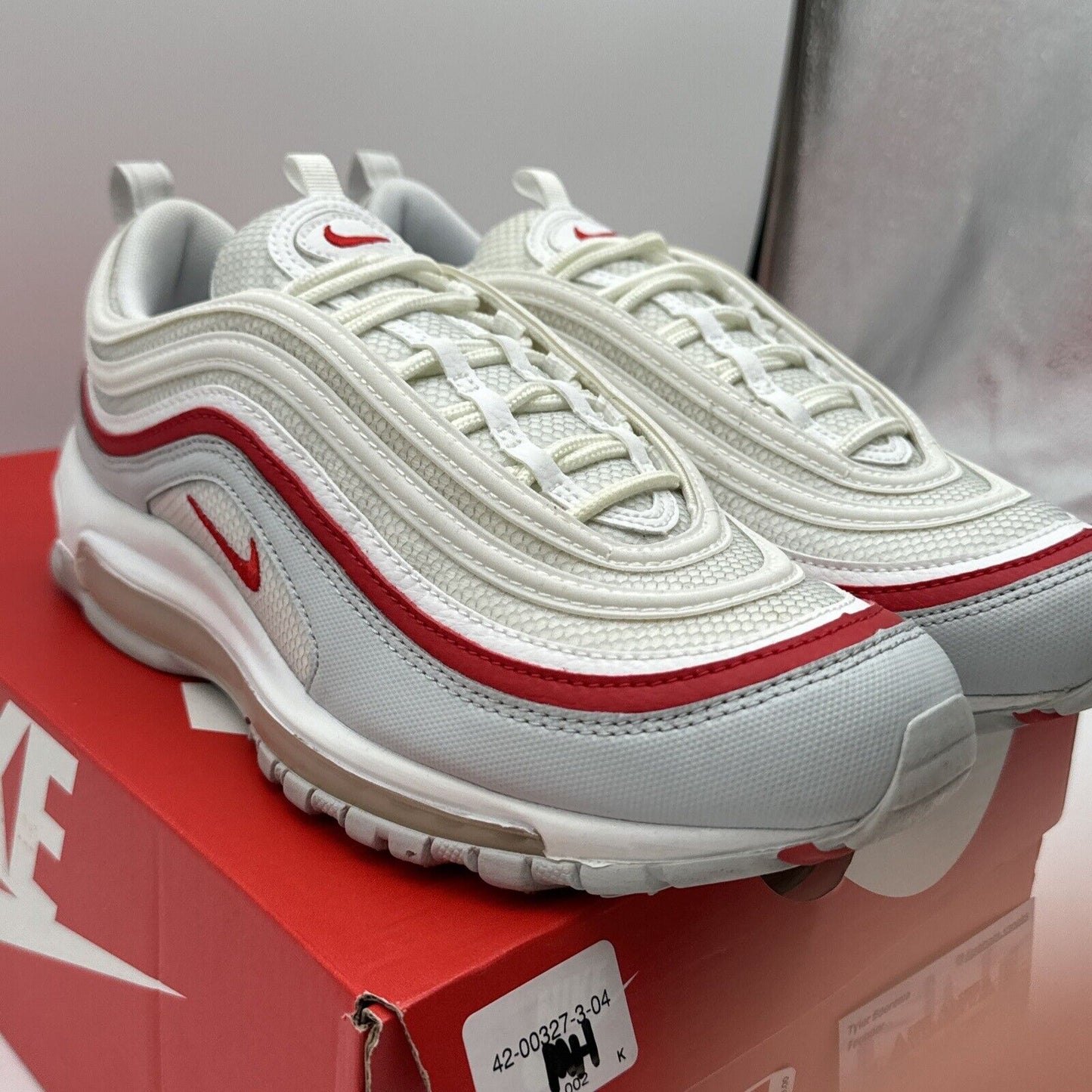 Nike Airmax 97 Mens Size 8.5 Red 2018 AR5531-002 Pure Platinum White Netting OG