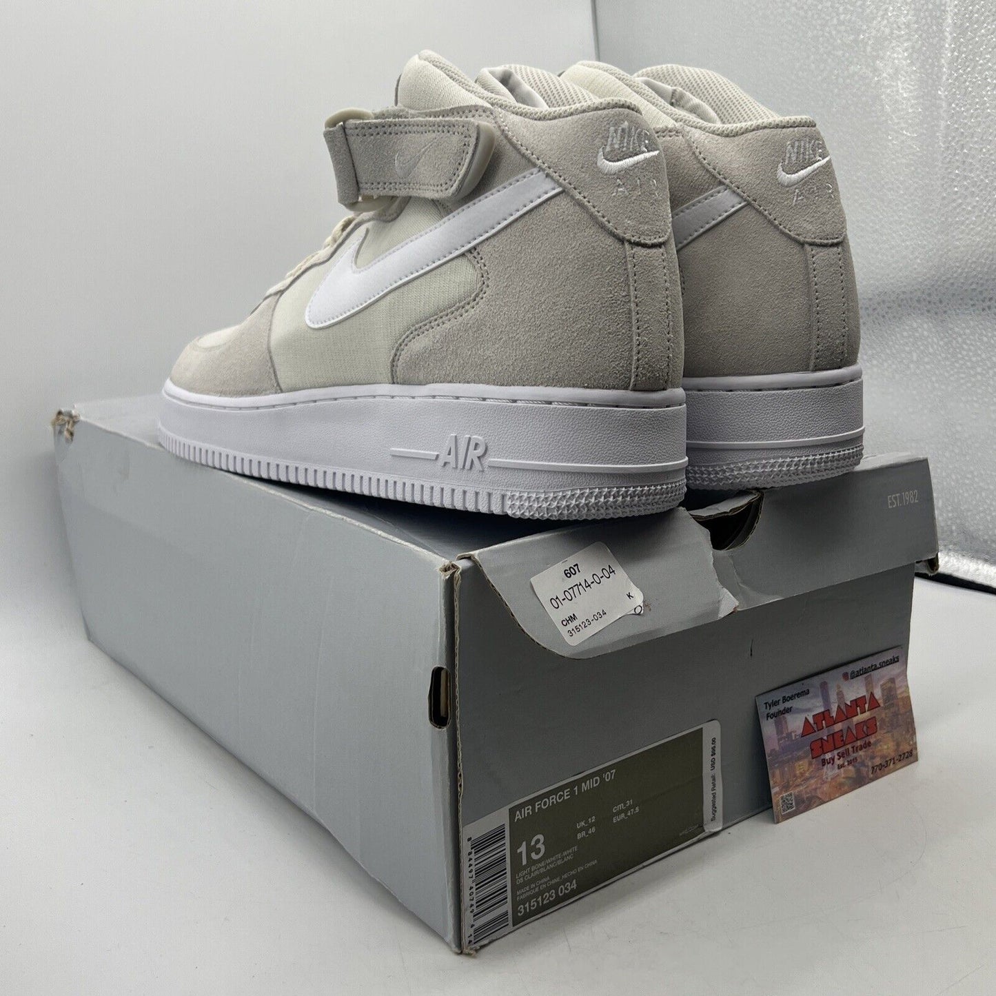 Size 13 - Nike Air Force 1 '07 Mid Light Bone White Suede (315123-034)