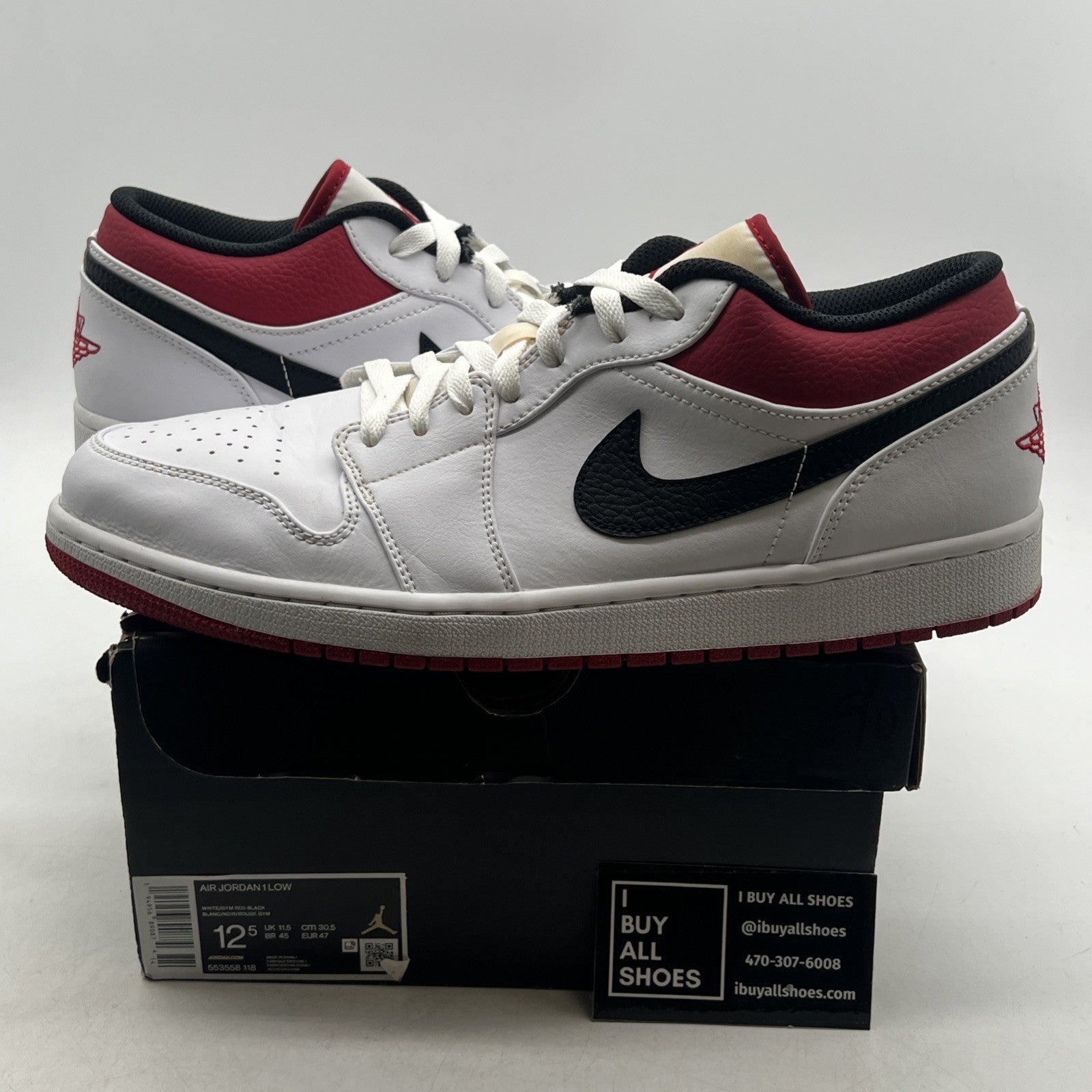 Size 12.5 - Air Jordan 1 Low White University Red (553558-118)