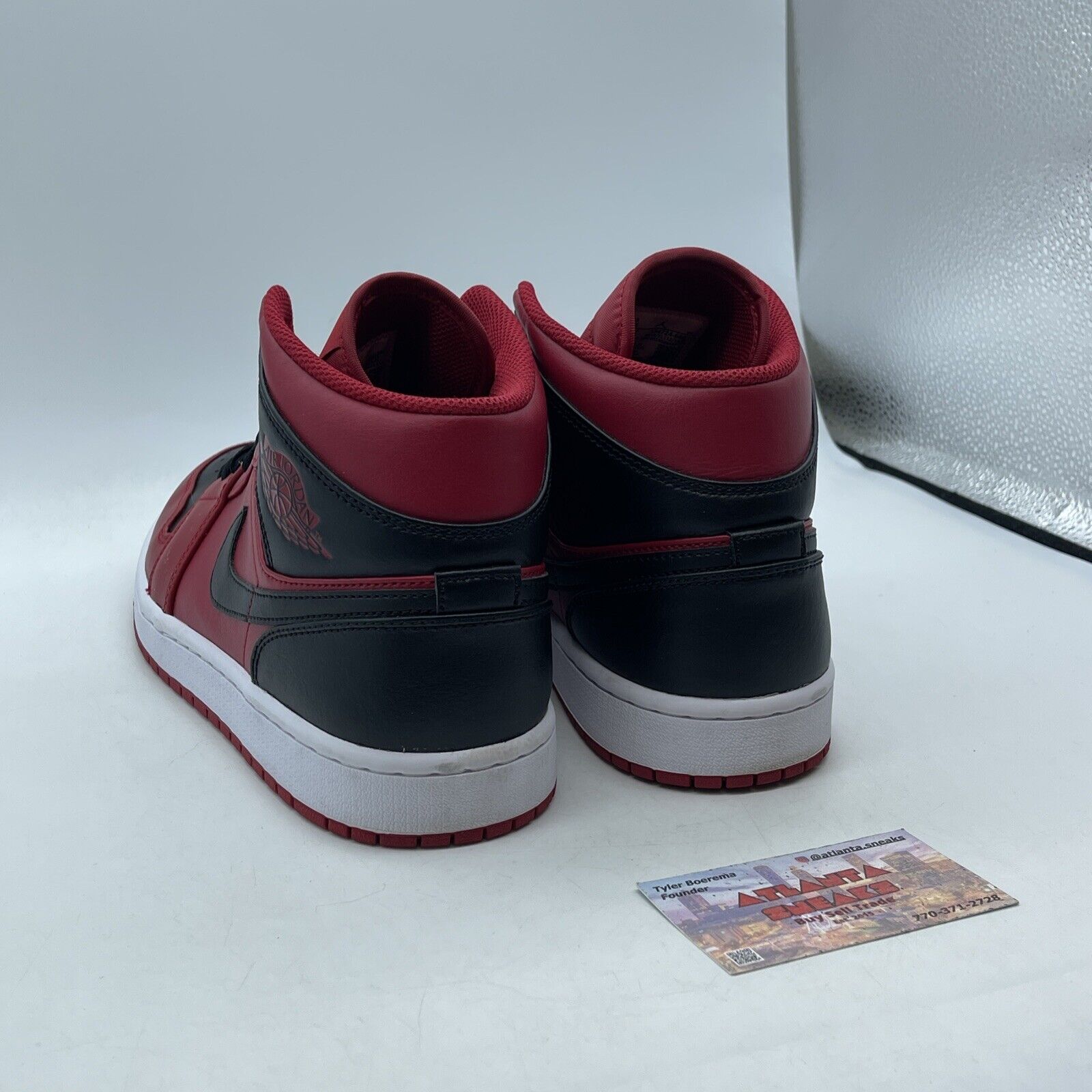 Size 9.5 - Jordan 1 Mid Reverse Bred Red White Black Leather (554724-660)