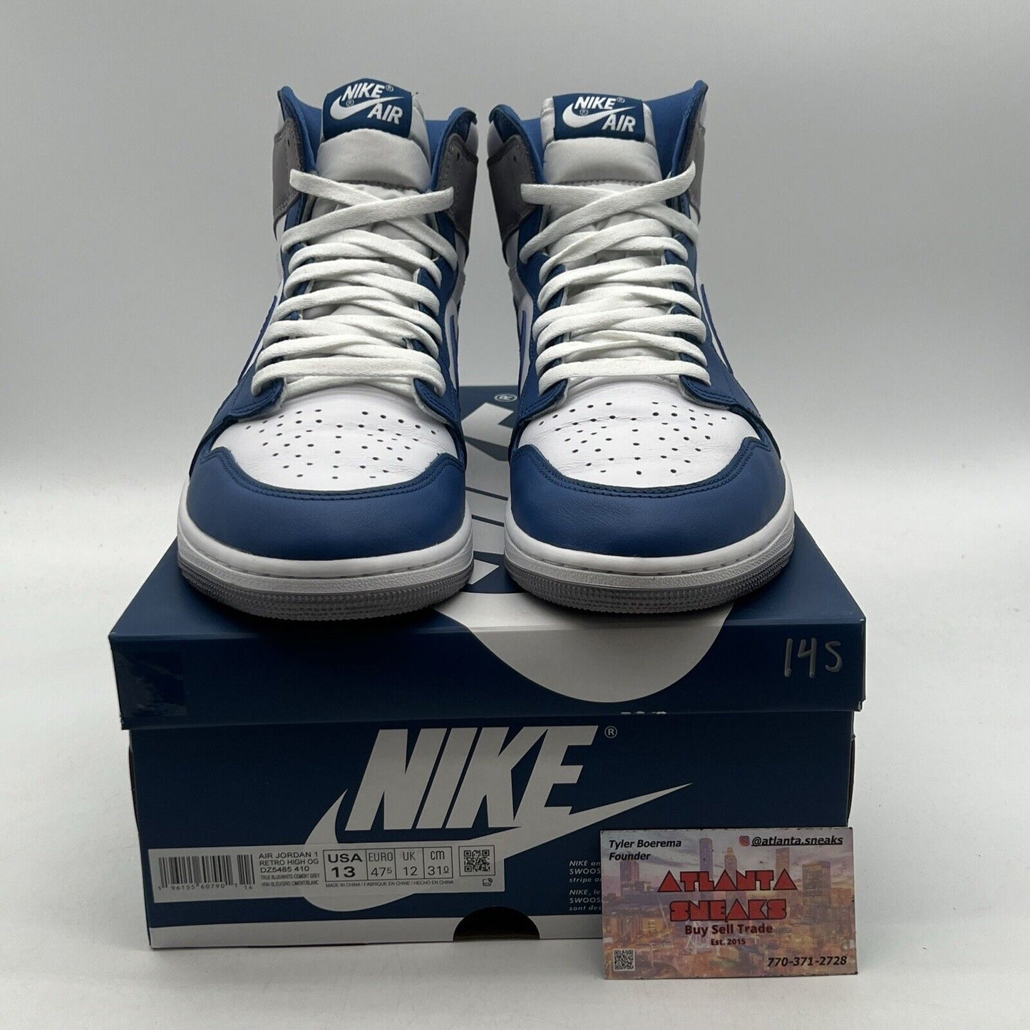 Size 13 - Jordan 1 Retro OG High True Blue White Grey Leather (DZ5485-410)