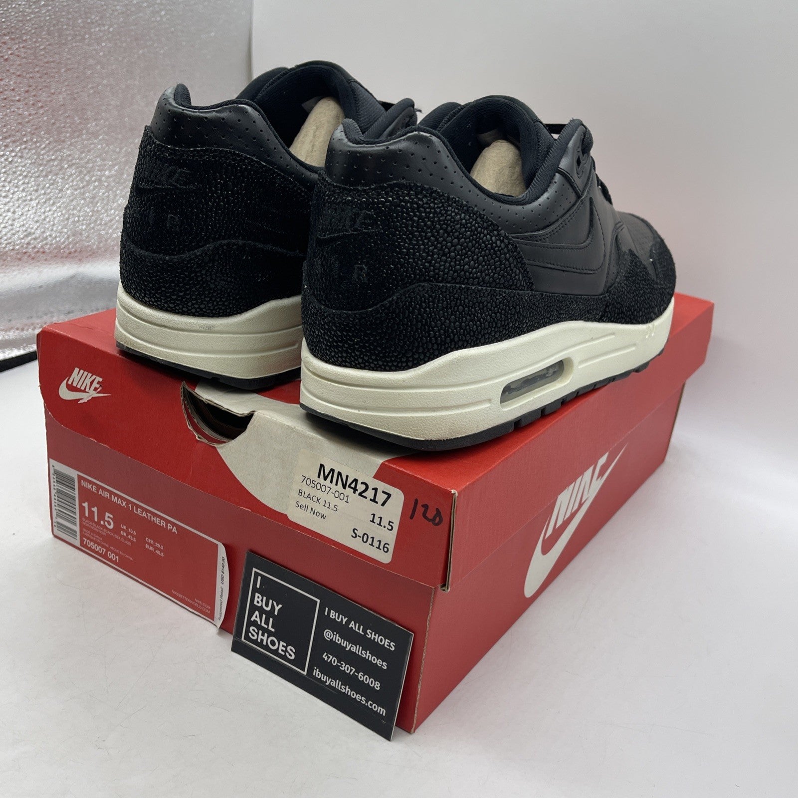 Size 11.5 - Nike Air Max 1 Leather Pa Caviar (705007-001)