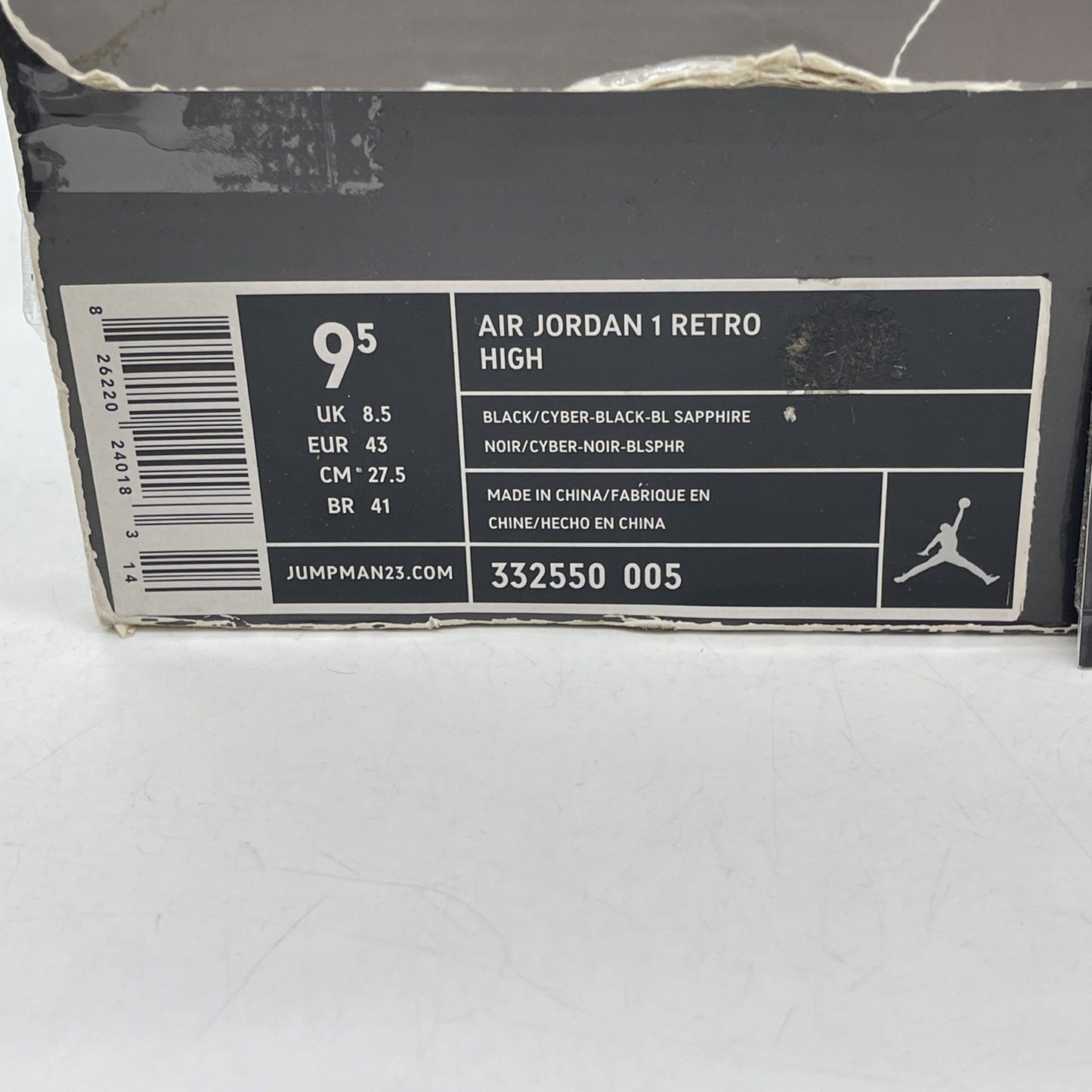 Size 9.5 - Air Jordan 1 Retro High Black Cyber Green Blue Suede (332550-005)