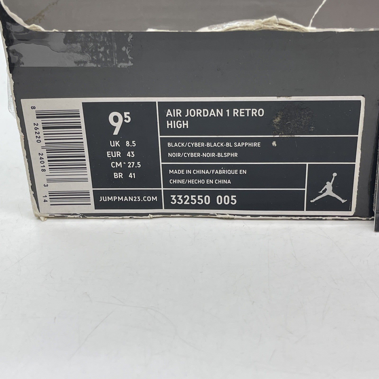 Size 9.5 - Air Jordan 1 Retro High Black Cyber Green Blue Suede (332550-005)