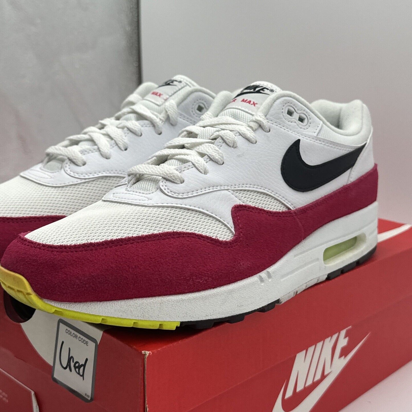 Size 11.5 - Nike Air Max 1 Rush Pink 2019 White Black Green Rare Colorway OG All