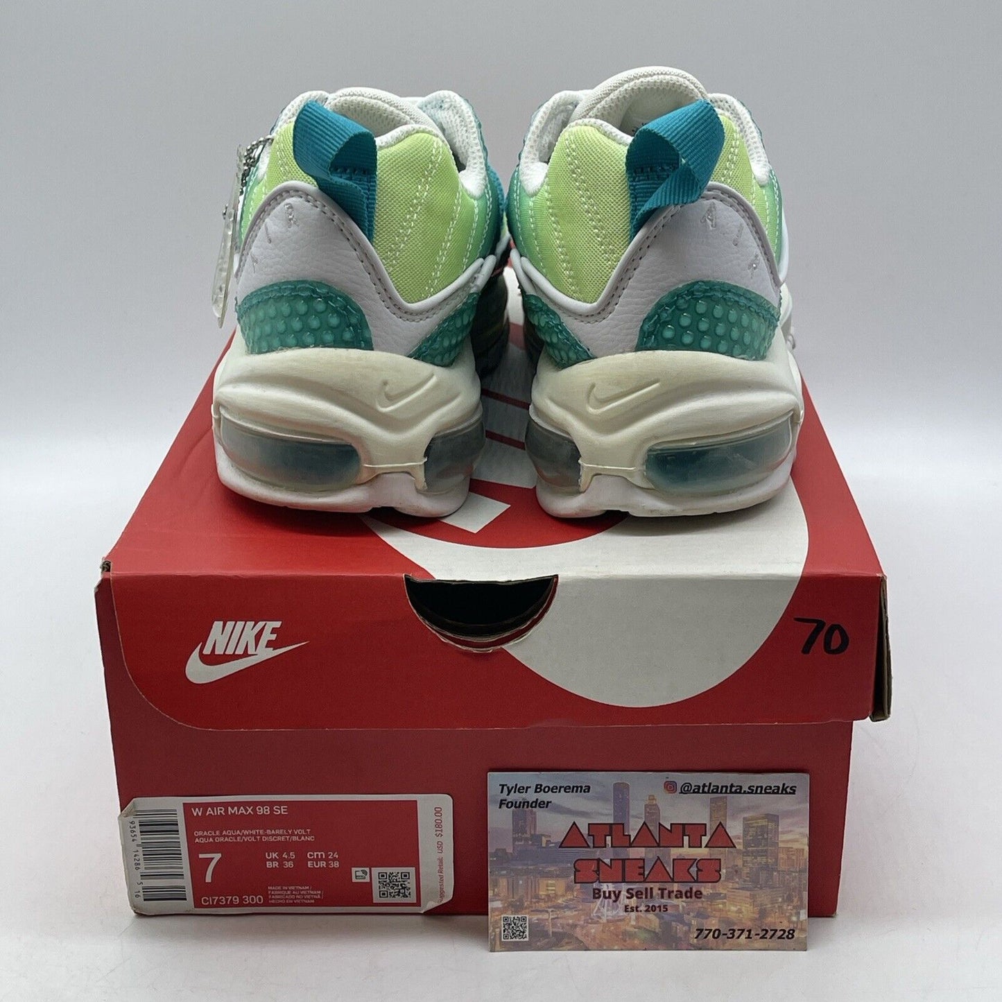 Size 7W - Nike Air Max 98 Bubble Pack White Blue Green Leather (CI7379-300)