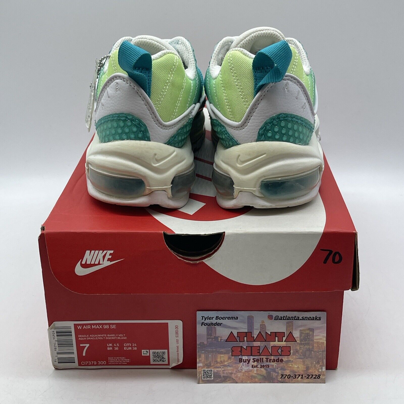 Size 7W - Nike Air Max 98 Bubble Pack White Blue Green Leather (CI7379-300)