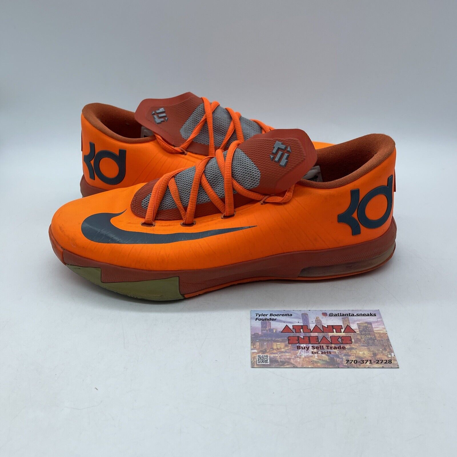 Size 7Y - GS Nike Air Zoom KD 6 Total Orange Grey Red Leather  (599477-800)