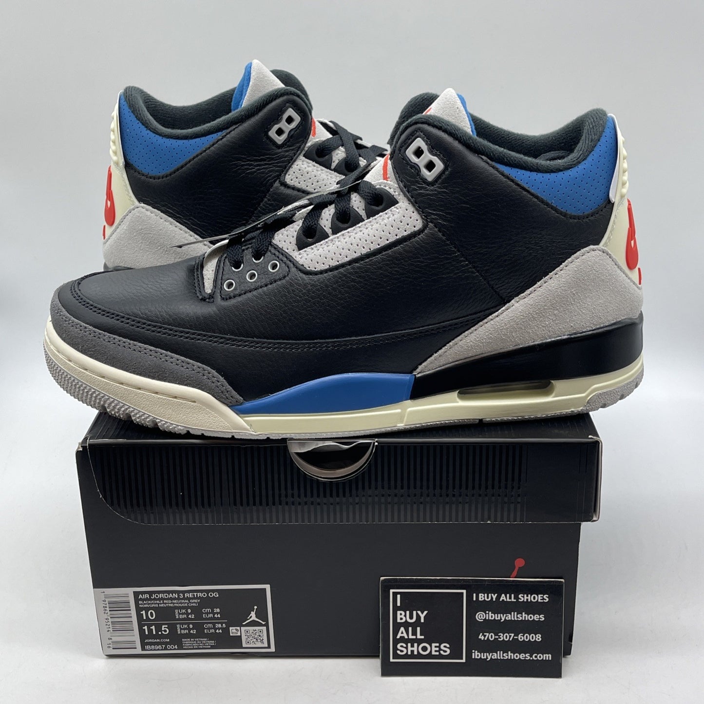 Size 10 - Air Jordan 3 Retro OG Rare Air Black Suede Leather (IB8967-004)