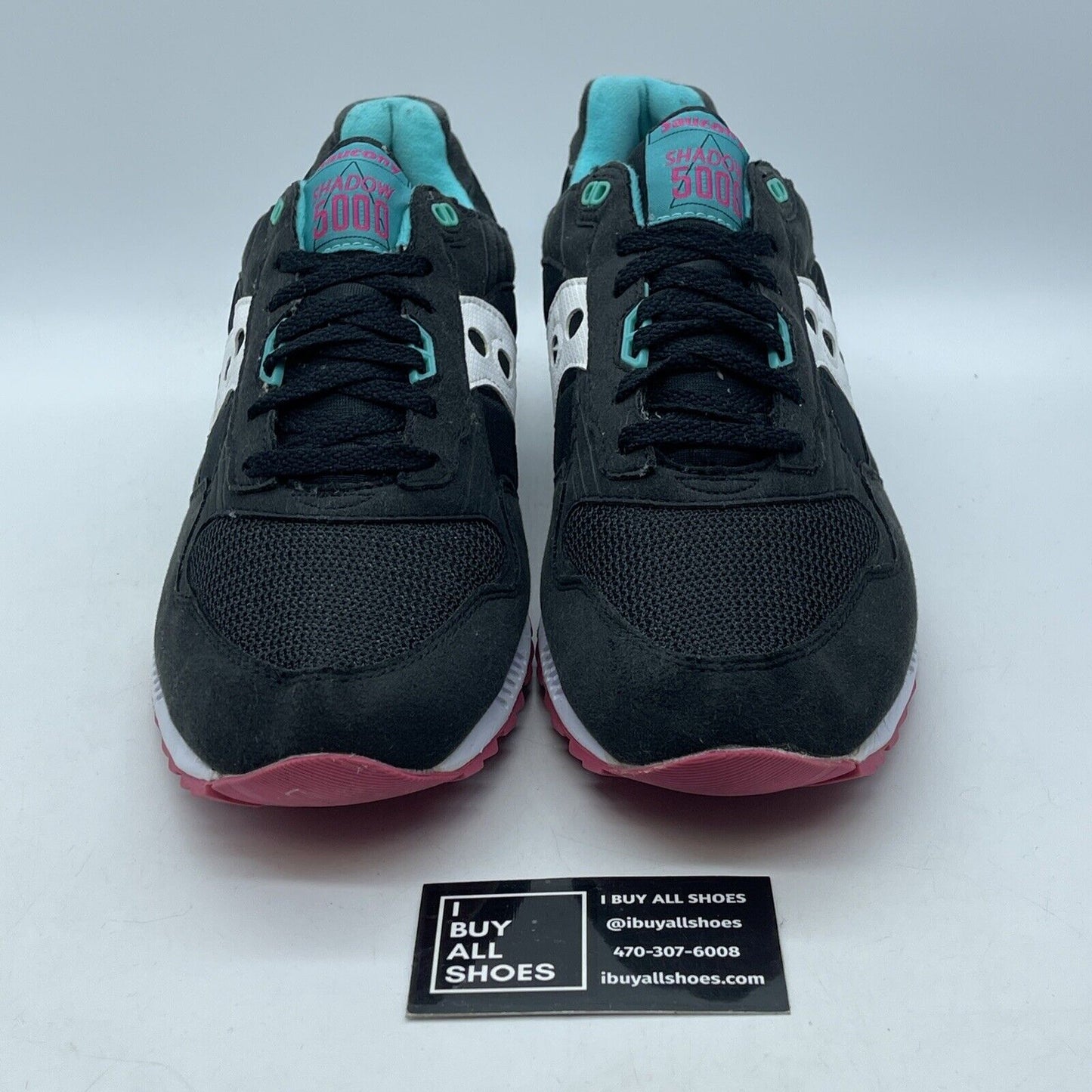 Size 13 -Saucony Big Girls Shadow 5000 Turquoise Black White Suede (1269048-100)
