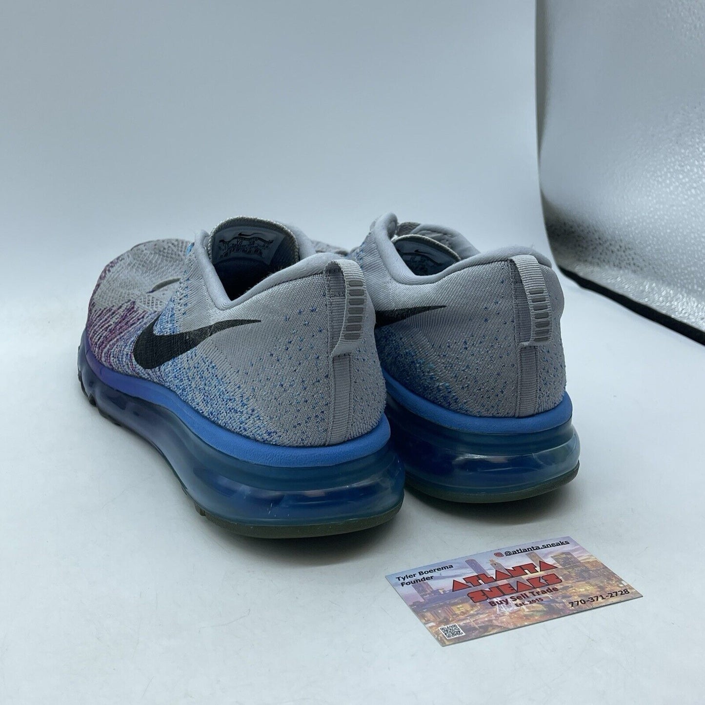 Size 11 - Nike Flyknit Max Purple Vivid Blue Grey Black Suede (620469-005)