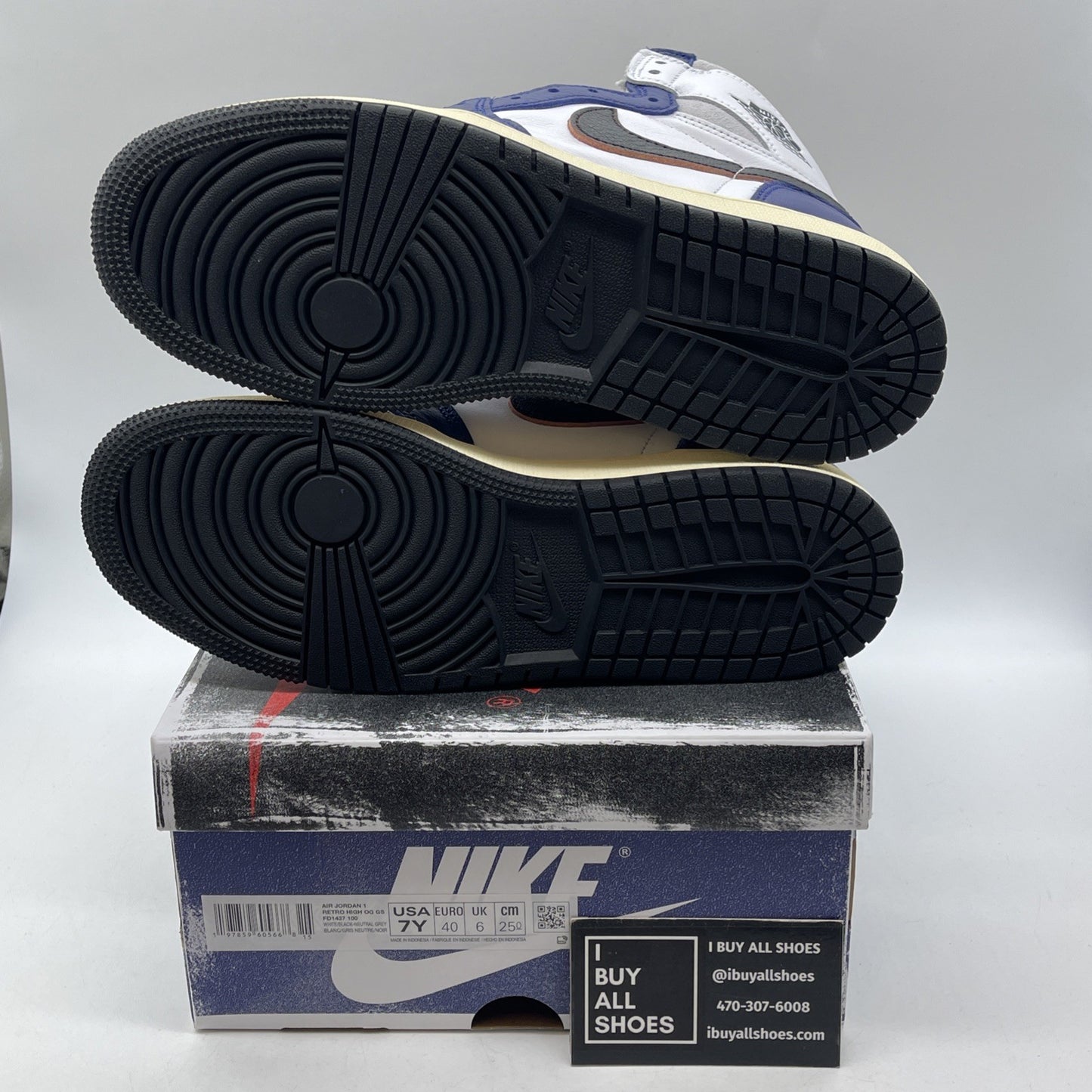 Size 7Y - Nike Air Jordan 1 High Rare Air Blue White Leather (FD1437-100(