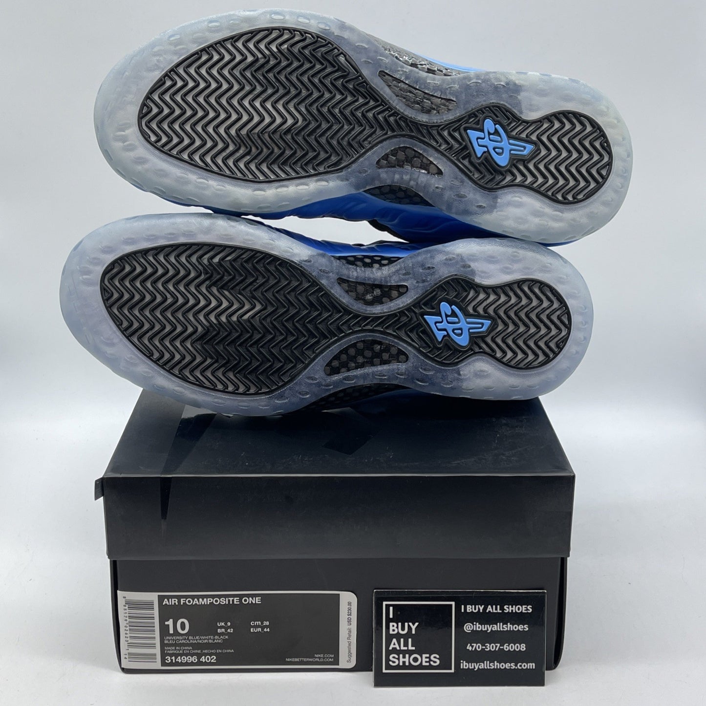 Size 10 - Nike Air Foamposite One University Blue Black Suede (314996-402)