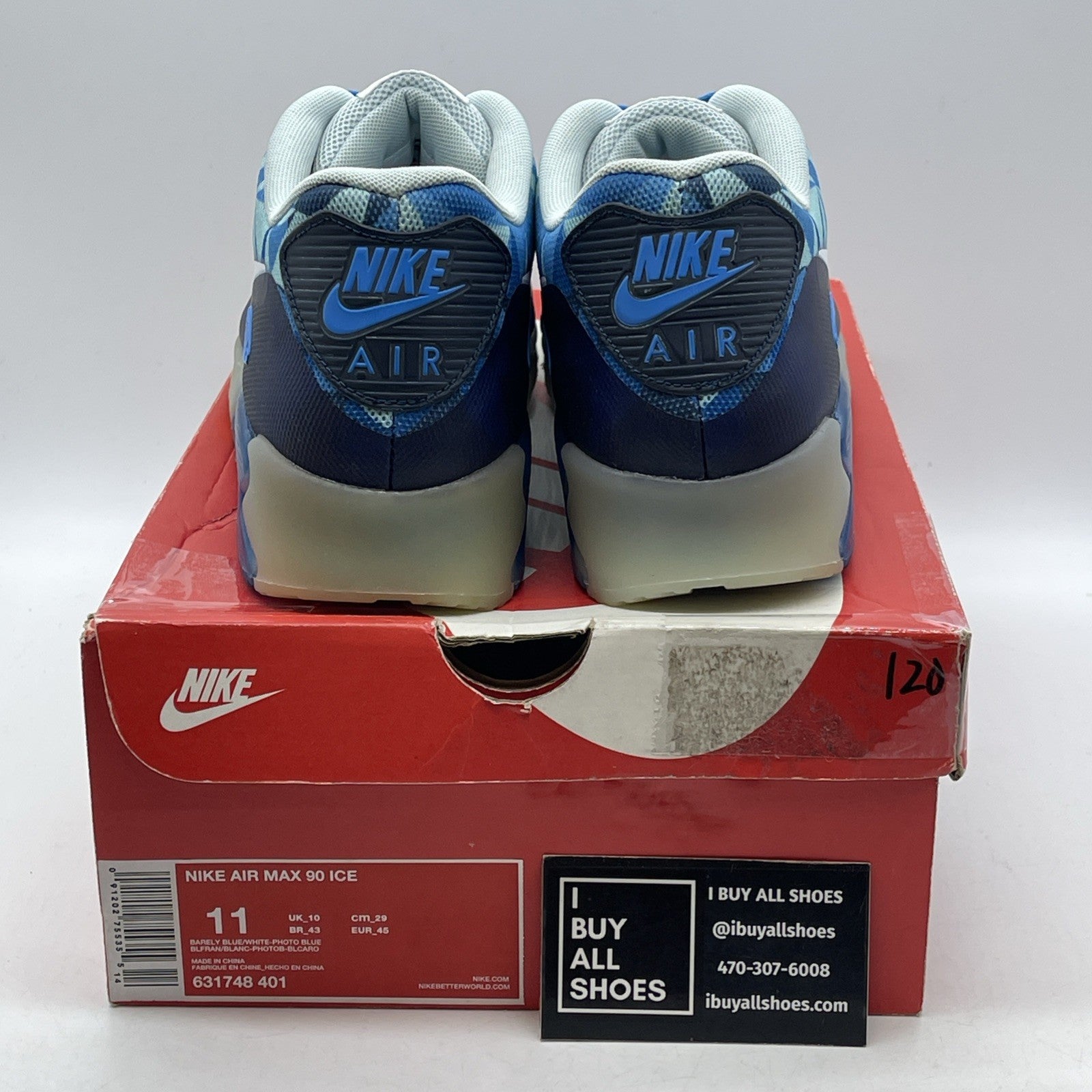 Size 11 - Nike Air Max 90 Ice Barely Blue White Leather (631748-401)