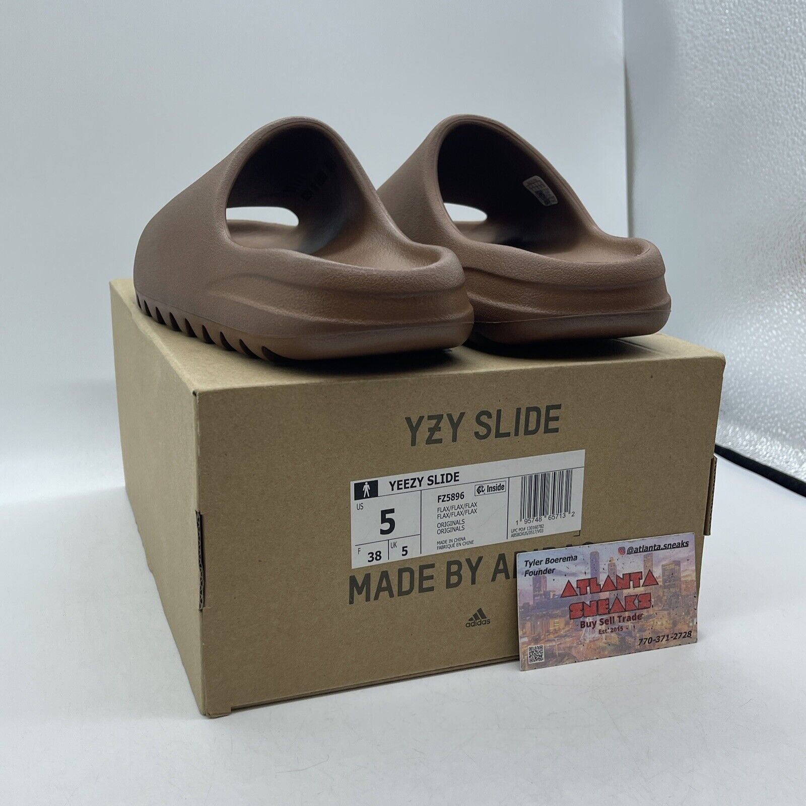 Size 5 - Adidas Yeezy Slides Flax Brown Rubber  (FZ5896)