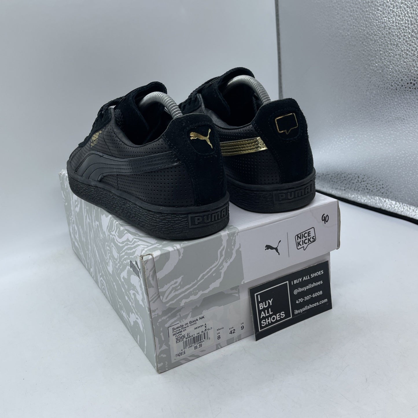Size 9 - PUMA Nice Kicks x Suede Basket Black Gold Leather (363496-01)