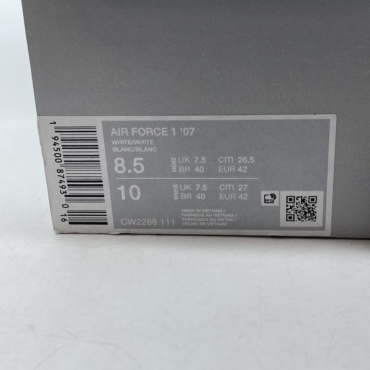 Size 8.5 - Nike Air Force 1 '07 Low Triple White Leather (CW2288-111)