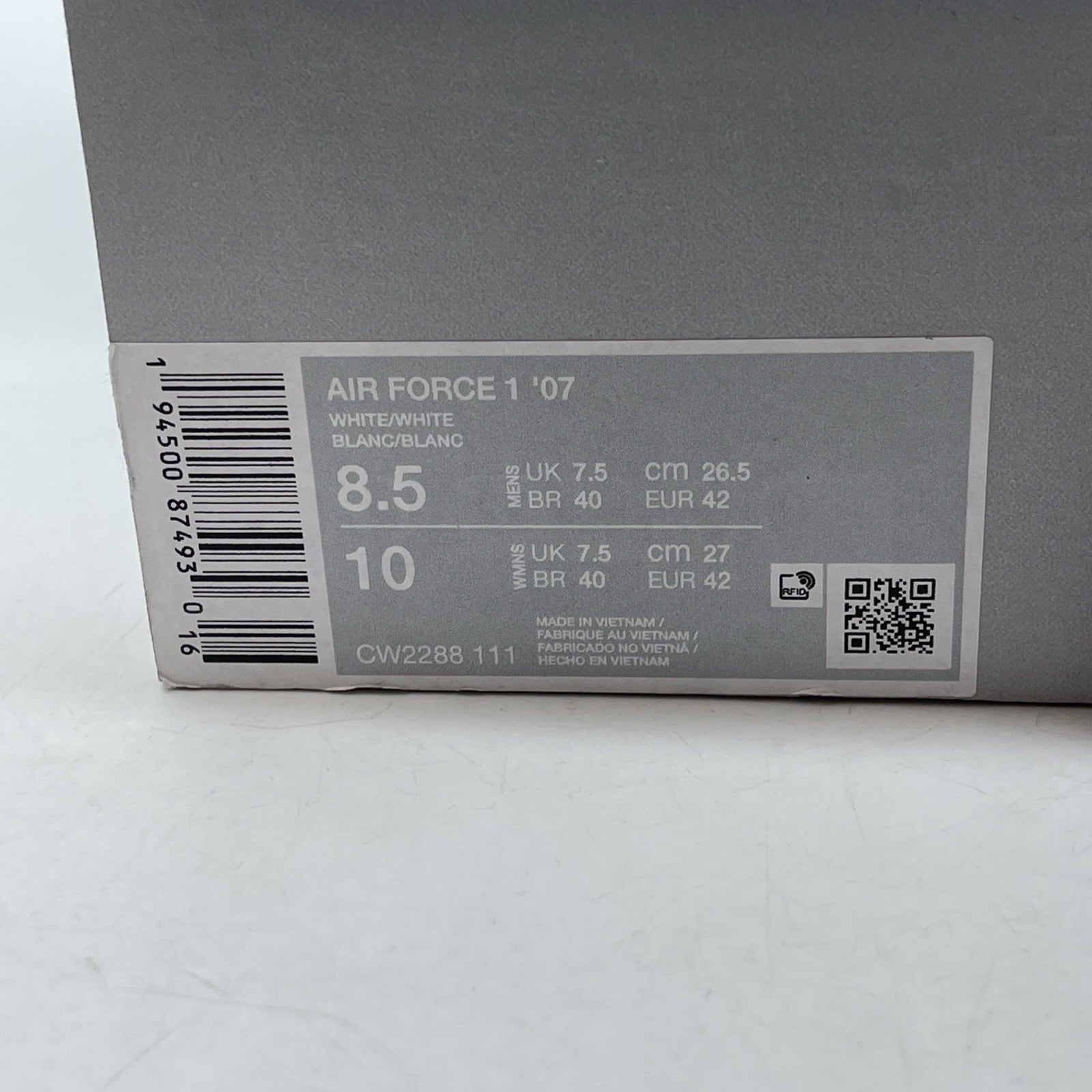 Size 8.5 - Nike Air Force 1 '07 Low Triple White Leather (CW2288-111)