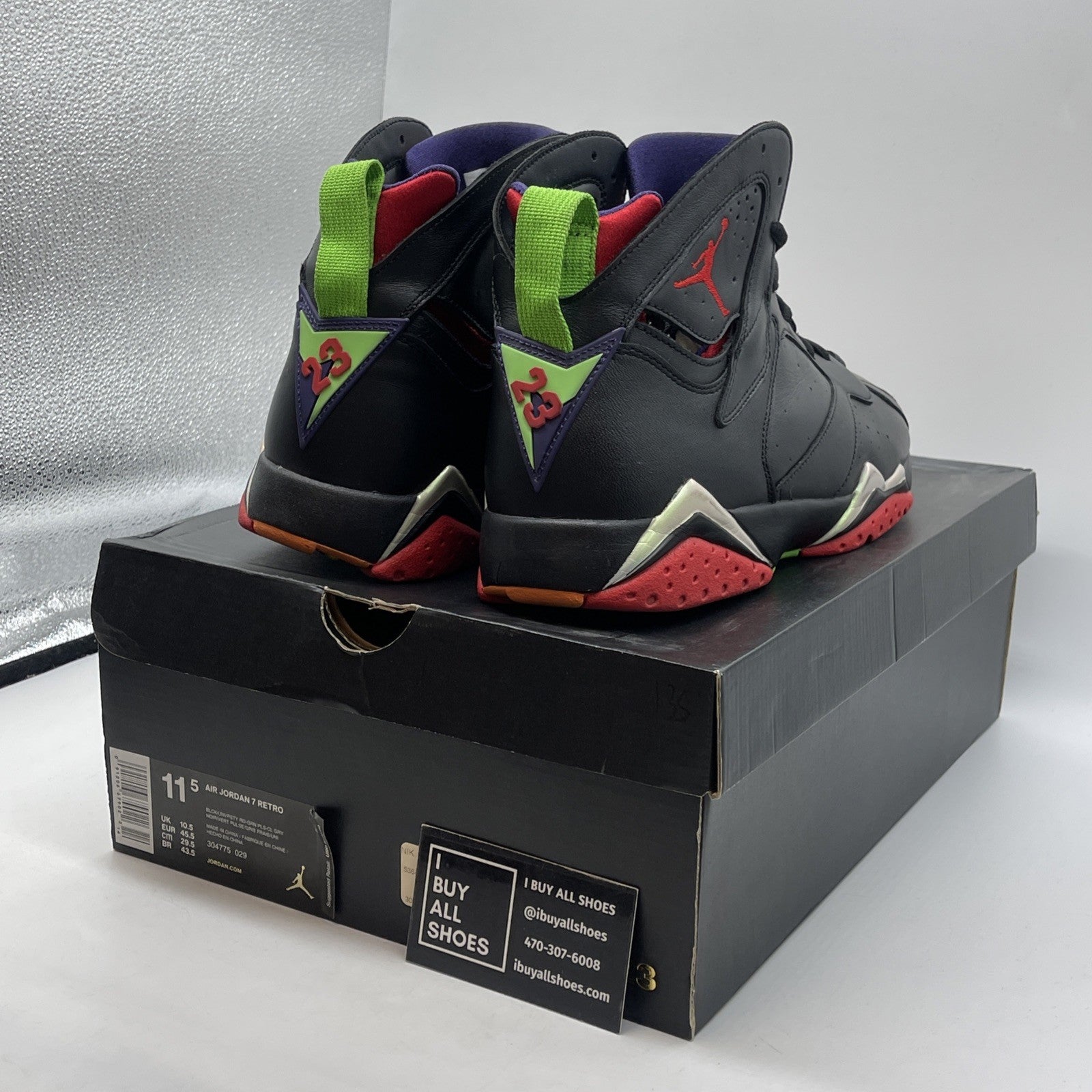 Size 11.5 - Air Jordan 7 Retro Marvin the Martian Black Leather (304775-029)