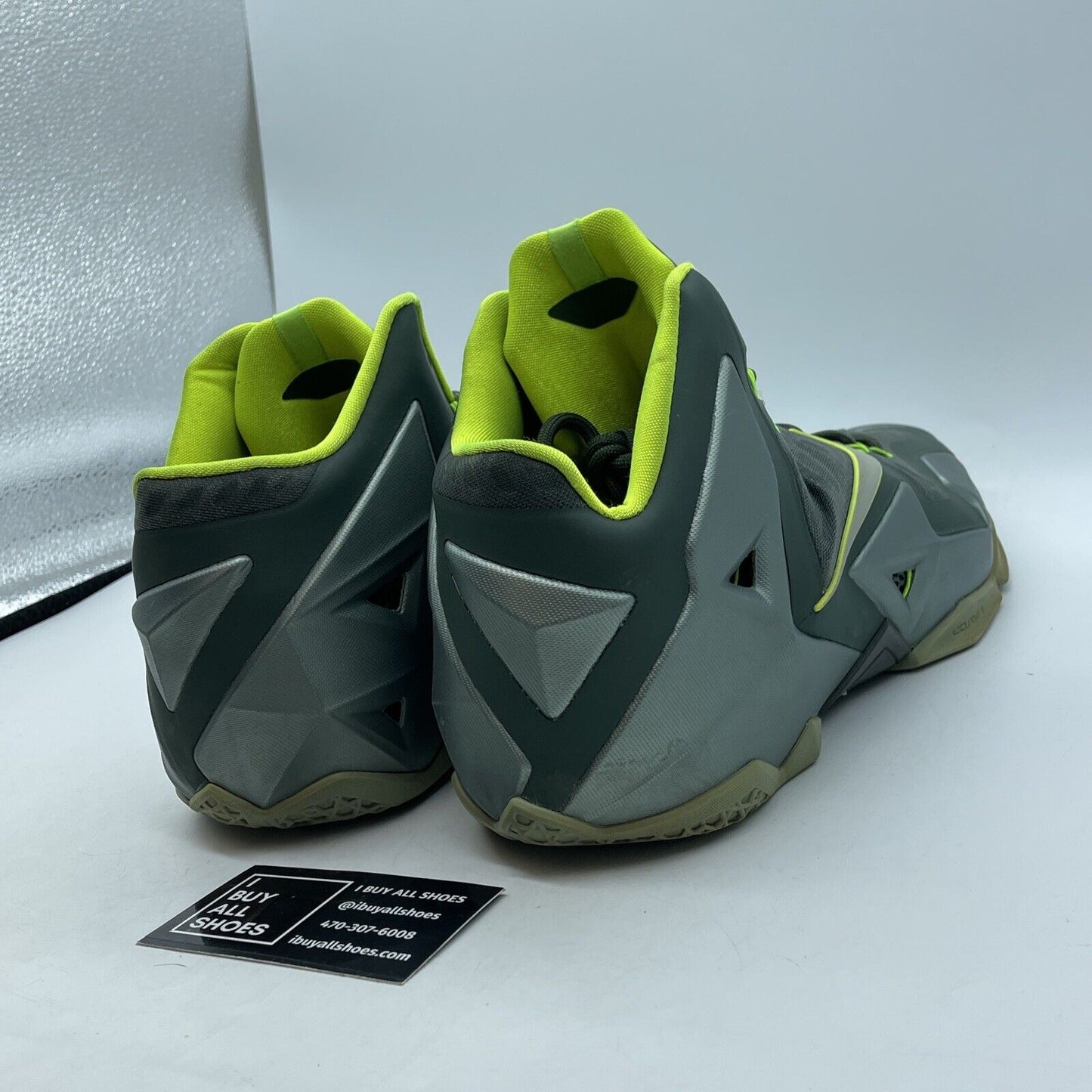 Size 12 - Nike LeBron 11 Dunkman Grey Neon Green Suede Leather (616175-300)