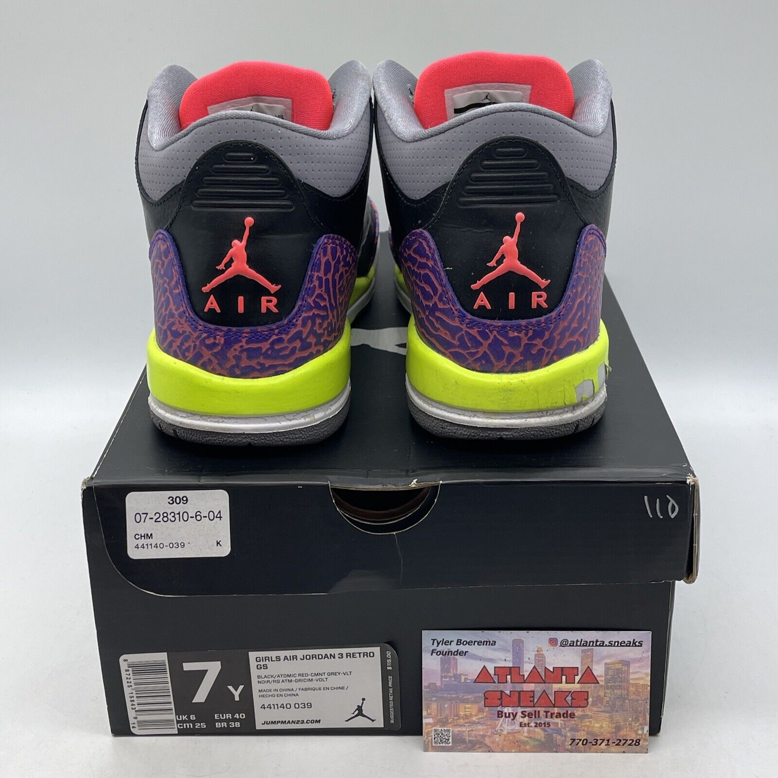 Size 7Y (GS) - Jordan 3 Retro Mid Black Atomic Red Pink Leather (441140-039)