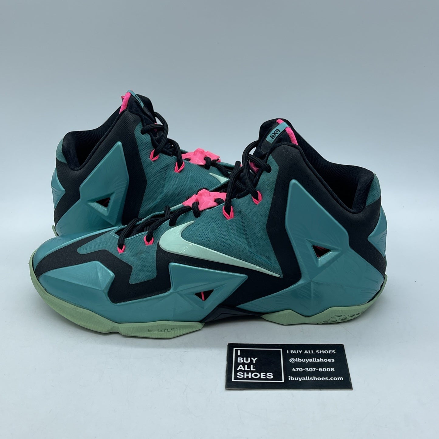 Size 10.5 - Nike LeBron 11 South Beach Blue Black Leather (616175-330)