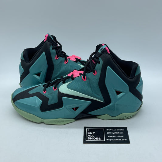 Size 10.5 - Nike LeBron 11 South Beach Blue Black Leather (616175-330)