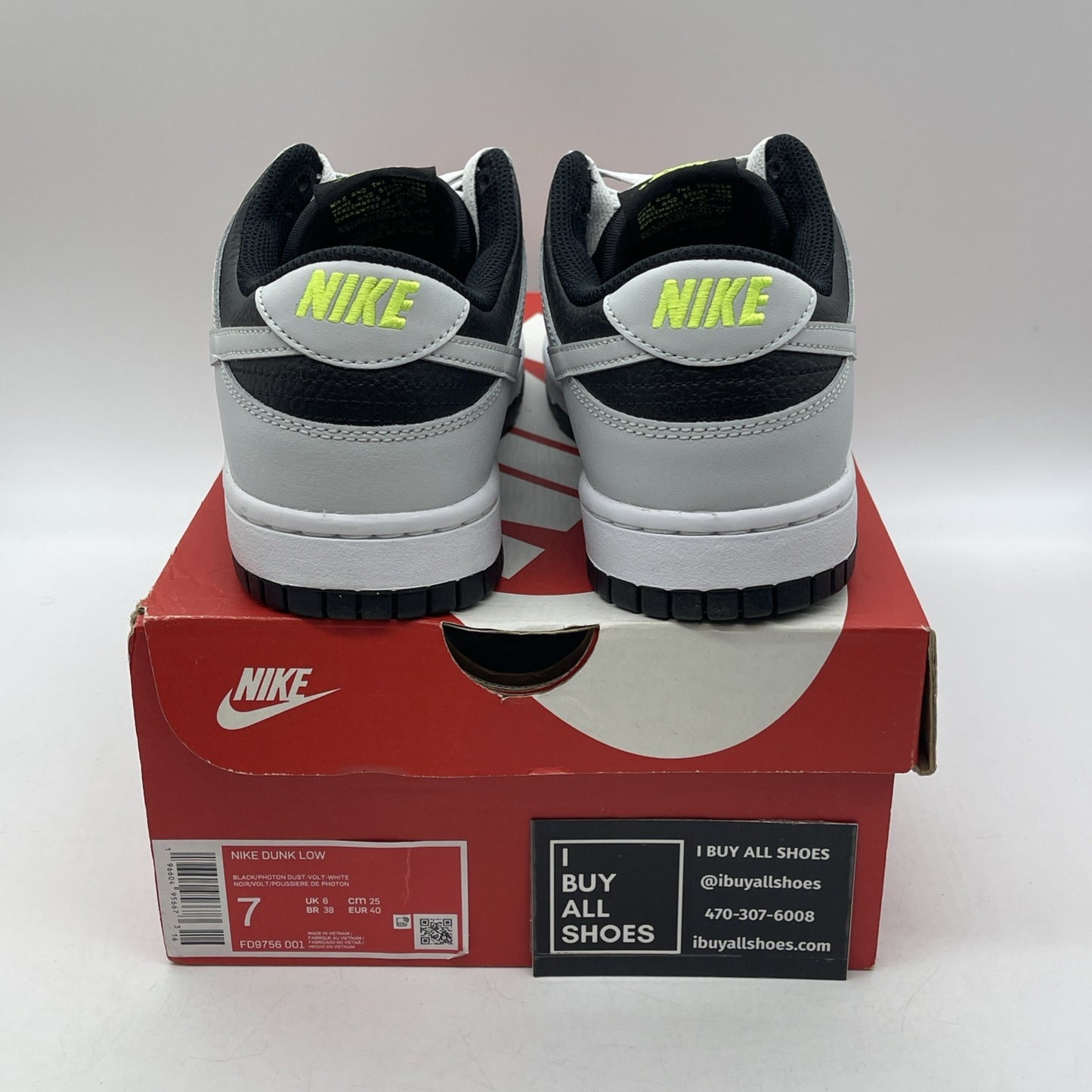 Size 7 - Nike Dunk Low Reverse Panda Neon Black Grey Leather (FD9756-001)